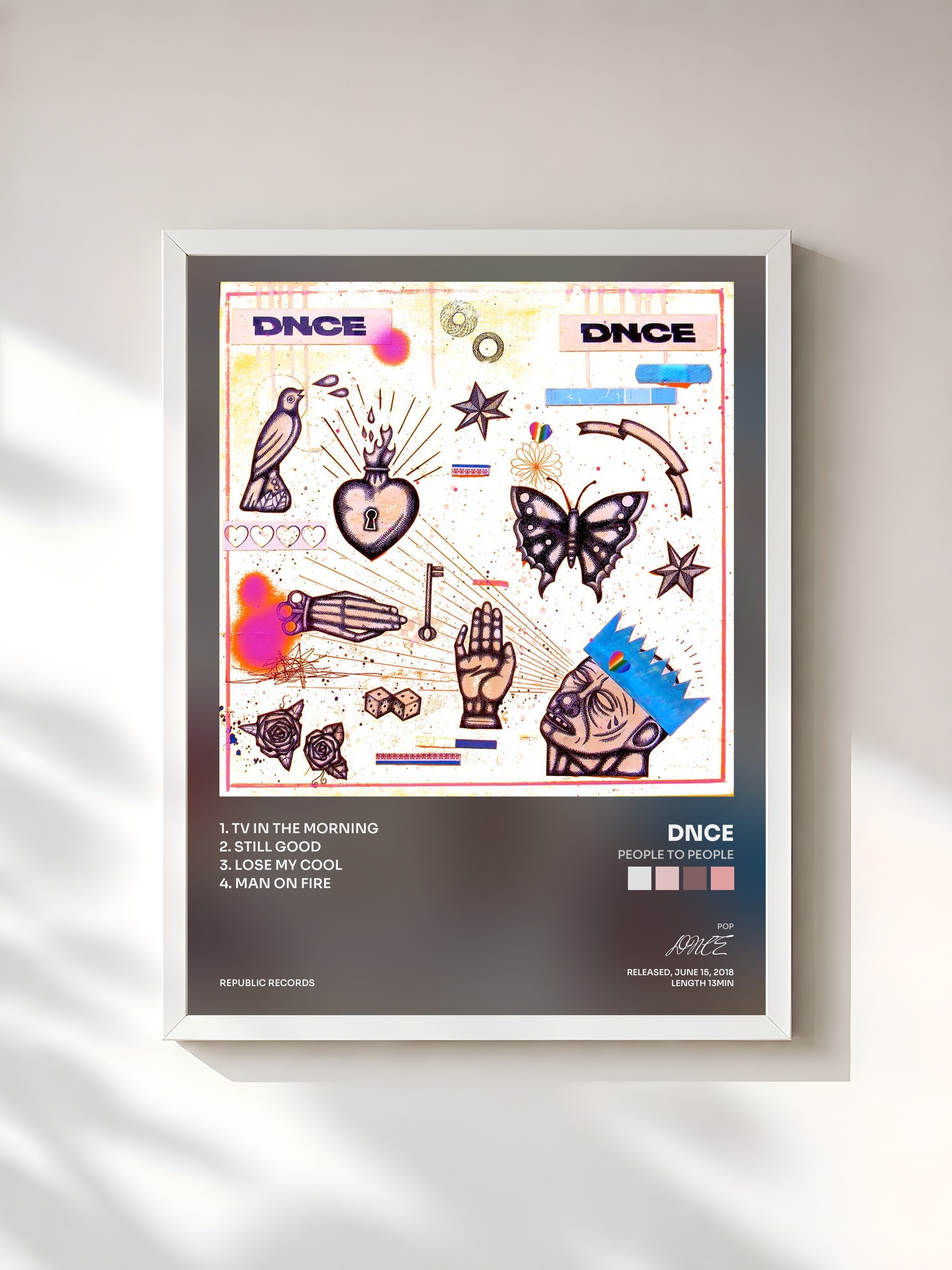 #blanc Tableau de l'album People To People de DNCE, cadre blanc, imprimé et encadré en France