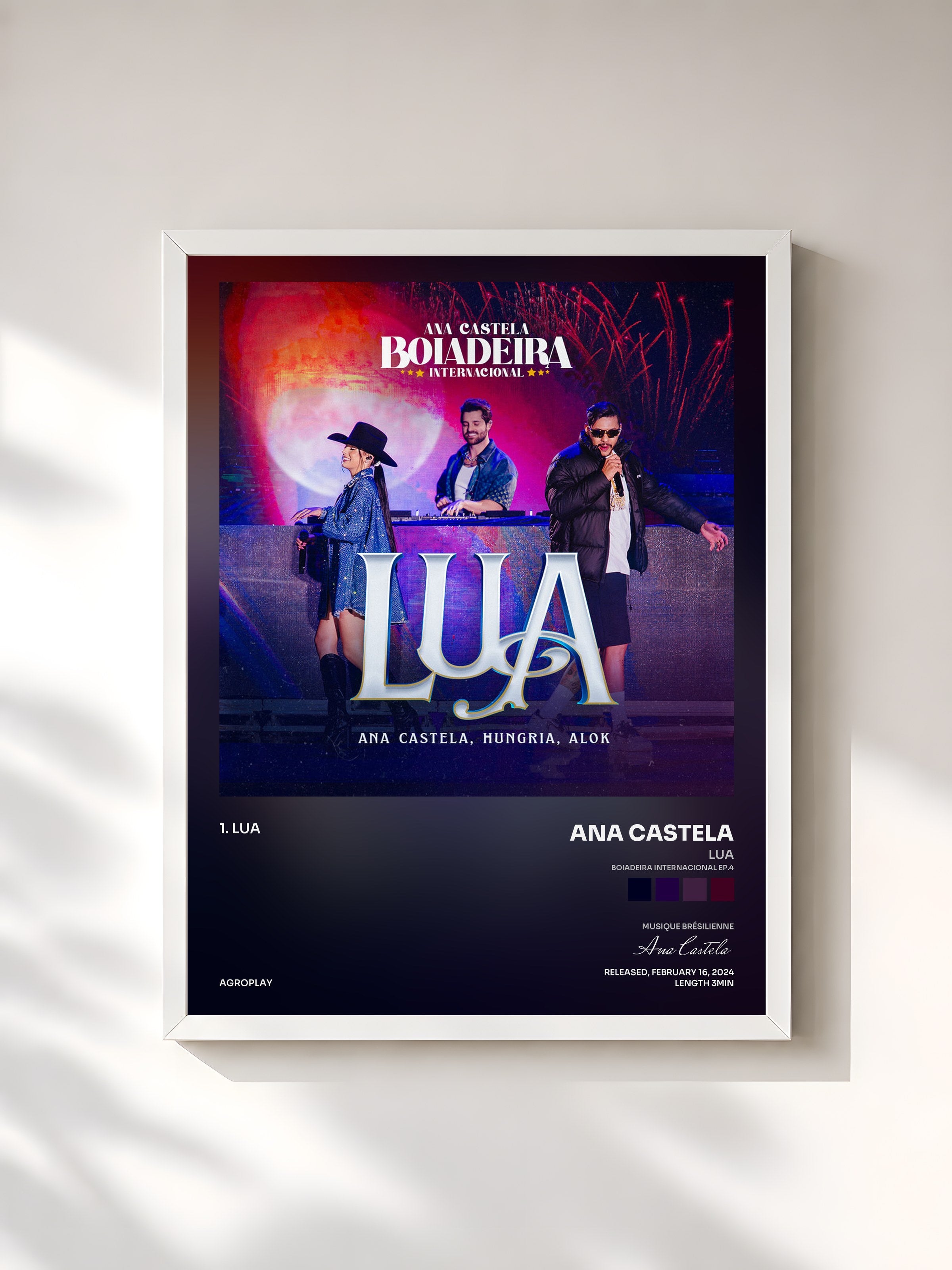 #blanc Tableau de l'album Lua (Boiadeira Internacional EP.4) de Ana Castela, cadre blanc, imprimé et encadré en France