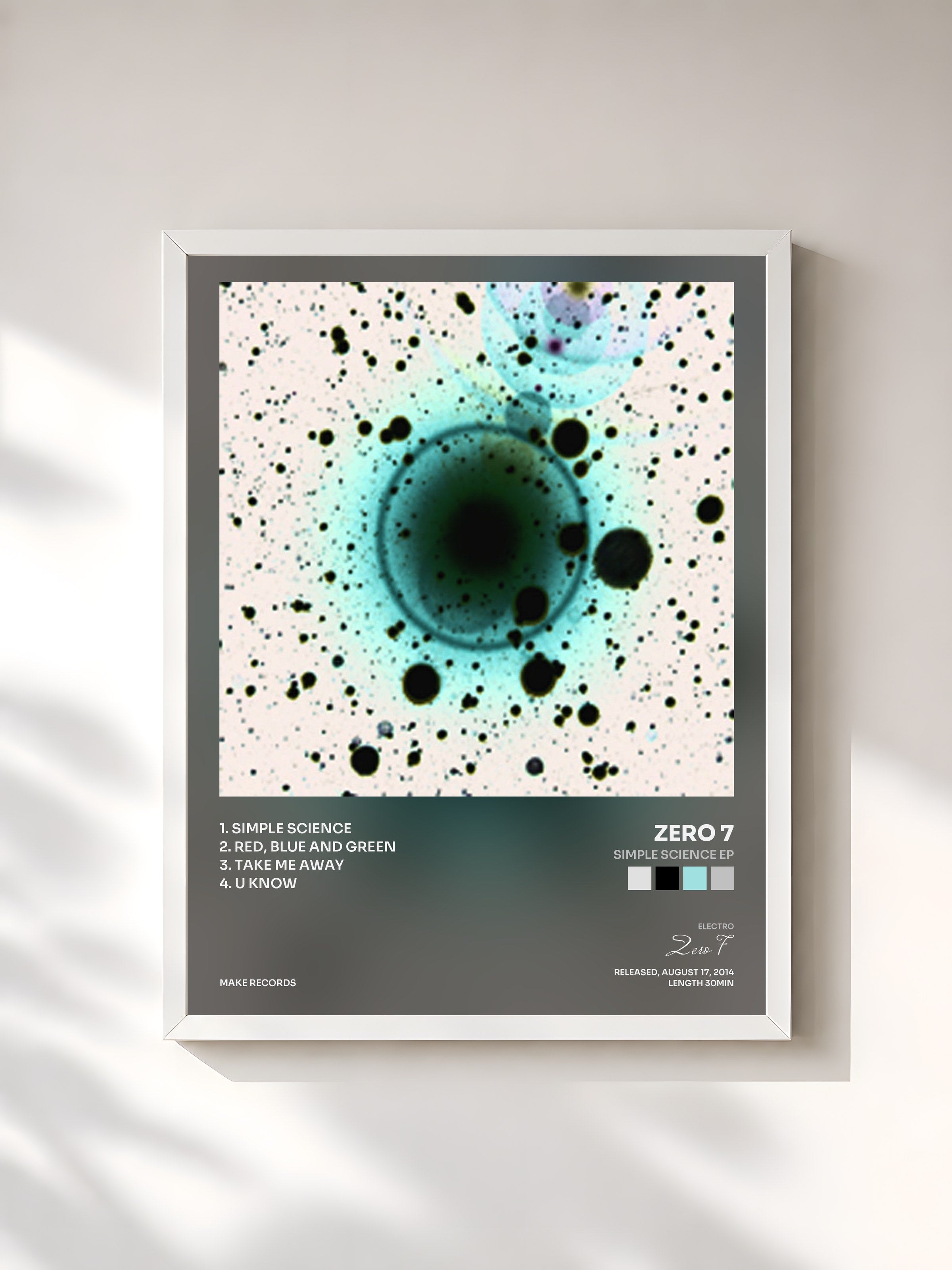 #blanc Tableau de l'album Simple Science EP de Zero 7, cadre blanc, imprimé et encadré en France