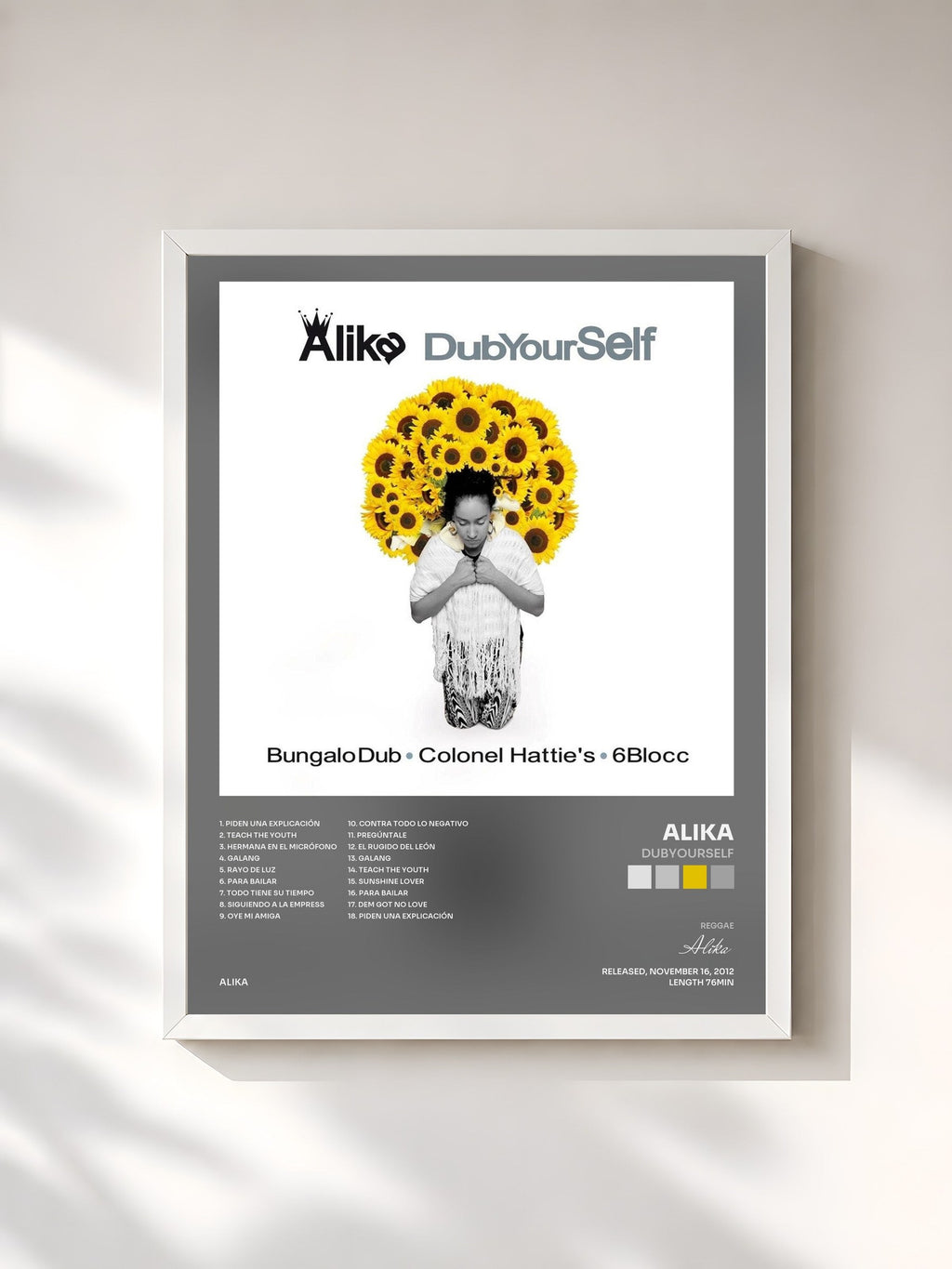 #blanc Tableau de l'album DubYourSelf de Alika, cadre blanc, imprimé et encadré en France