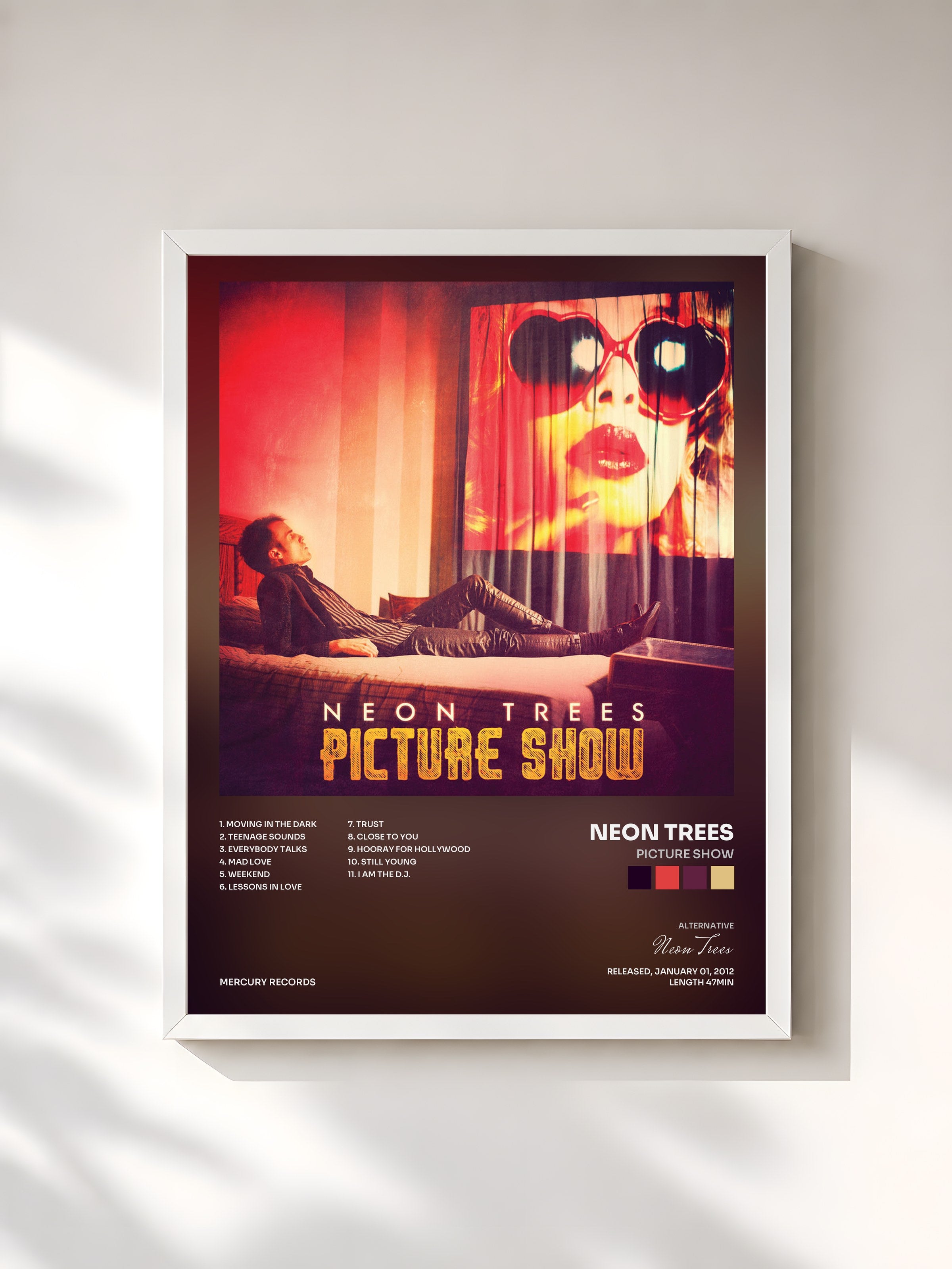 #blanc Tableau de l'album Picture Show de Neon Trees, cadre blanc, imprimé et encadré en France