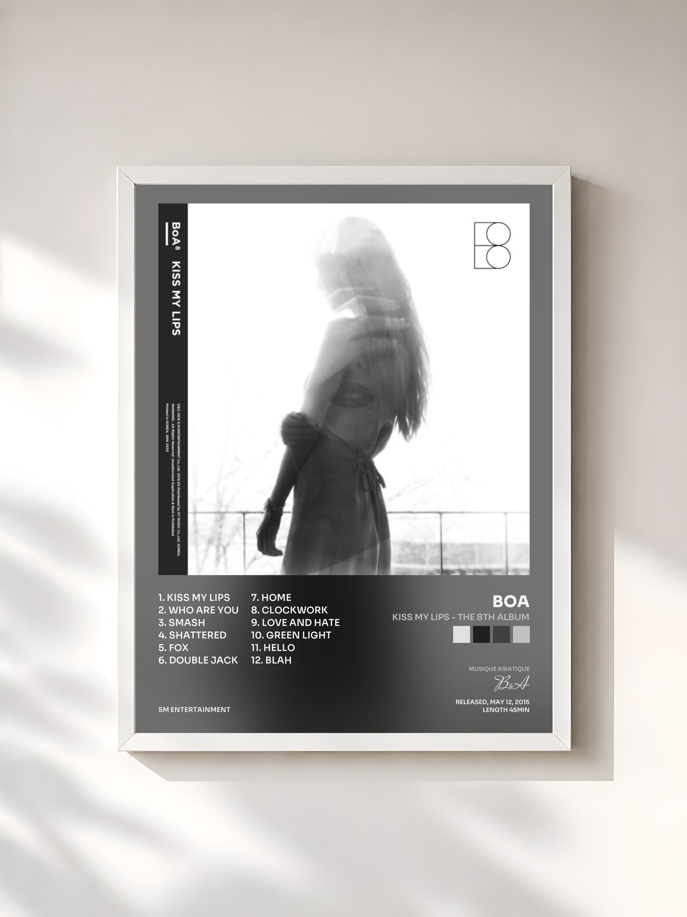 #blanc Tableau de l'album Kiss My Lips - The 8th Album de BoA, cadre blanc, imprimé et encadré en France