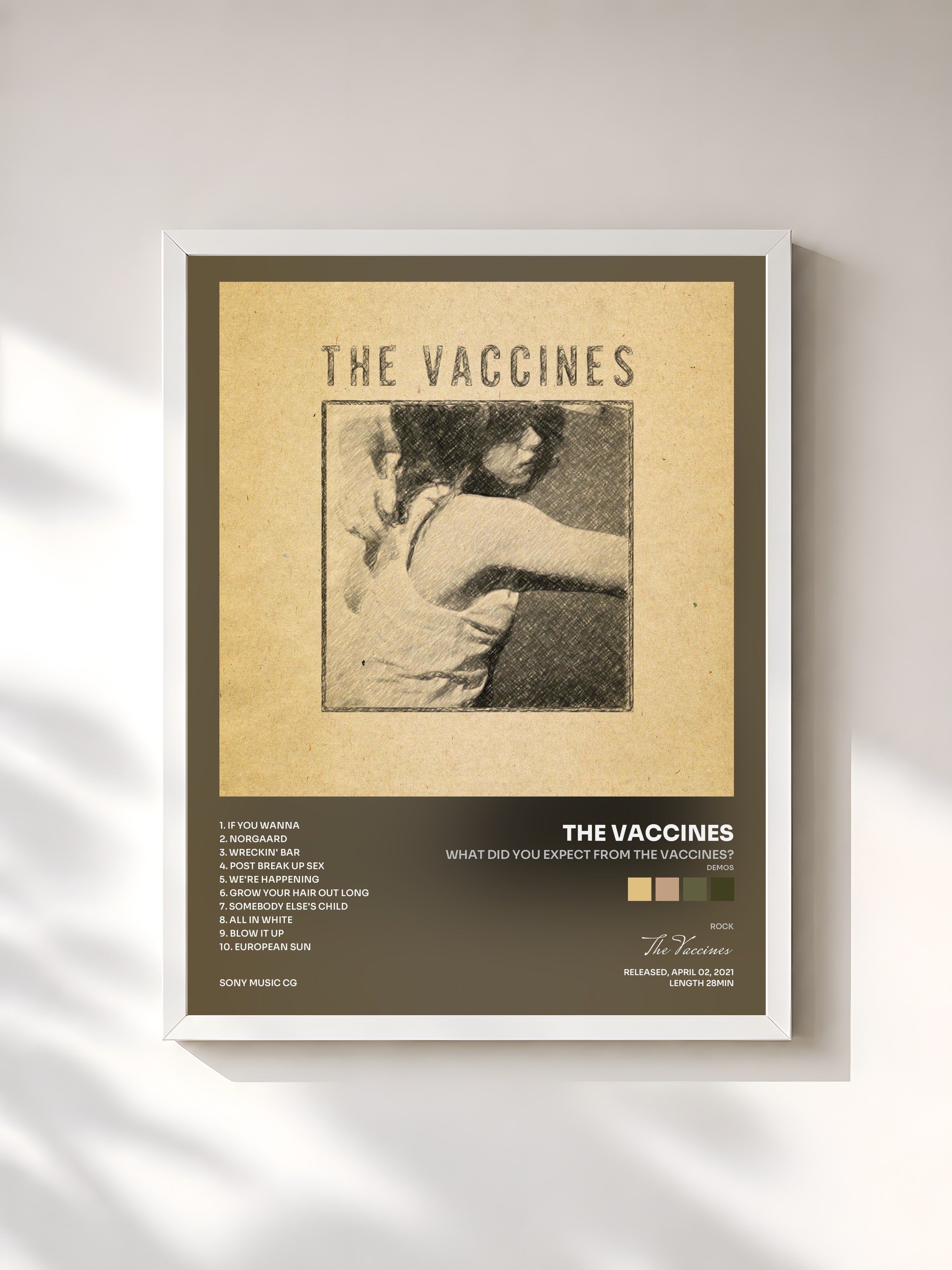 #blanc Tableau de l'album What Did You Expect From The Vaccines? (Demos) de The Vaccines, cadre blanc, imprimé et encadré en France