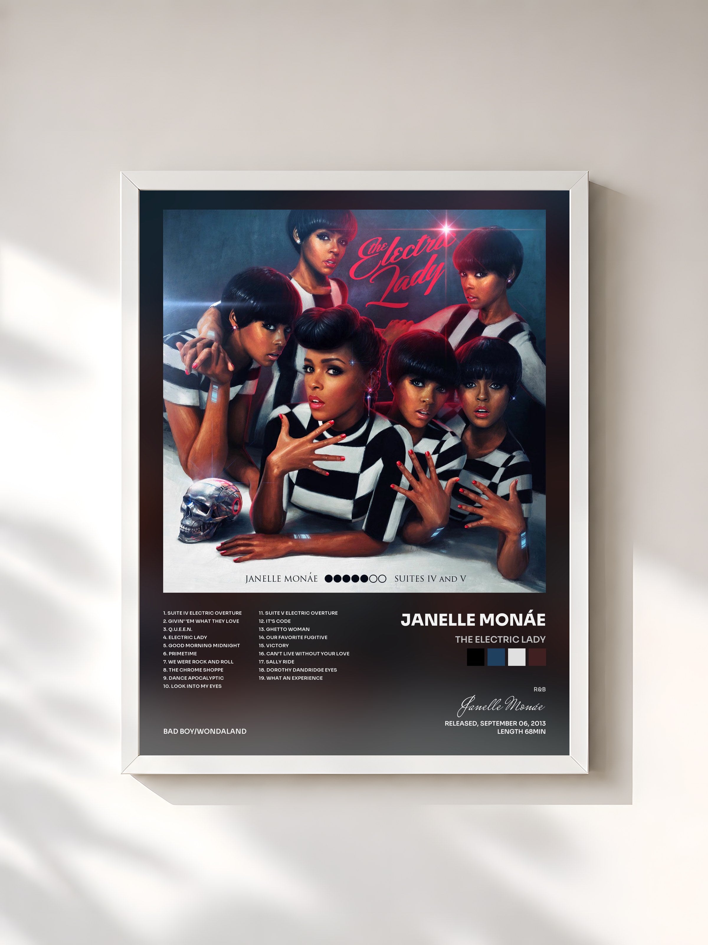 #blanc Tableau de l'album The Electric Lady de Janelle Monáe, cadre blanc, imprimé et encadré en France