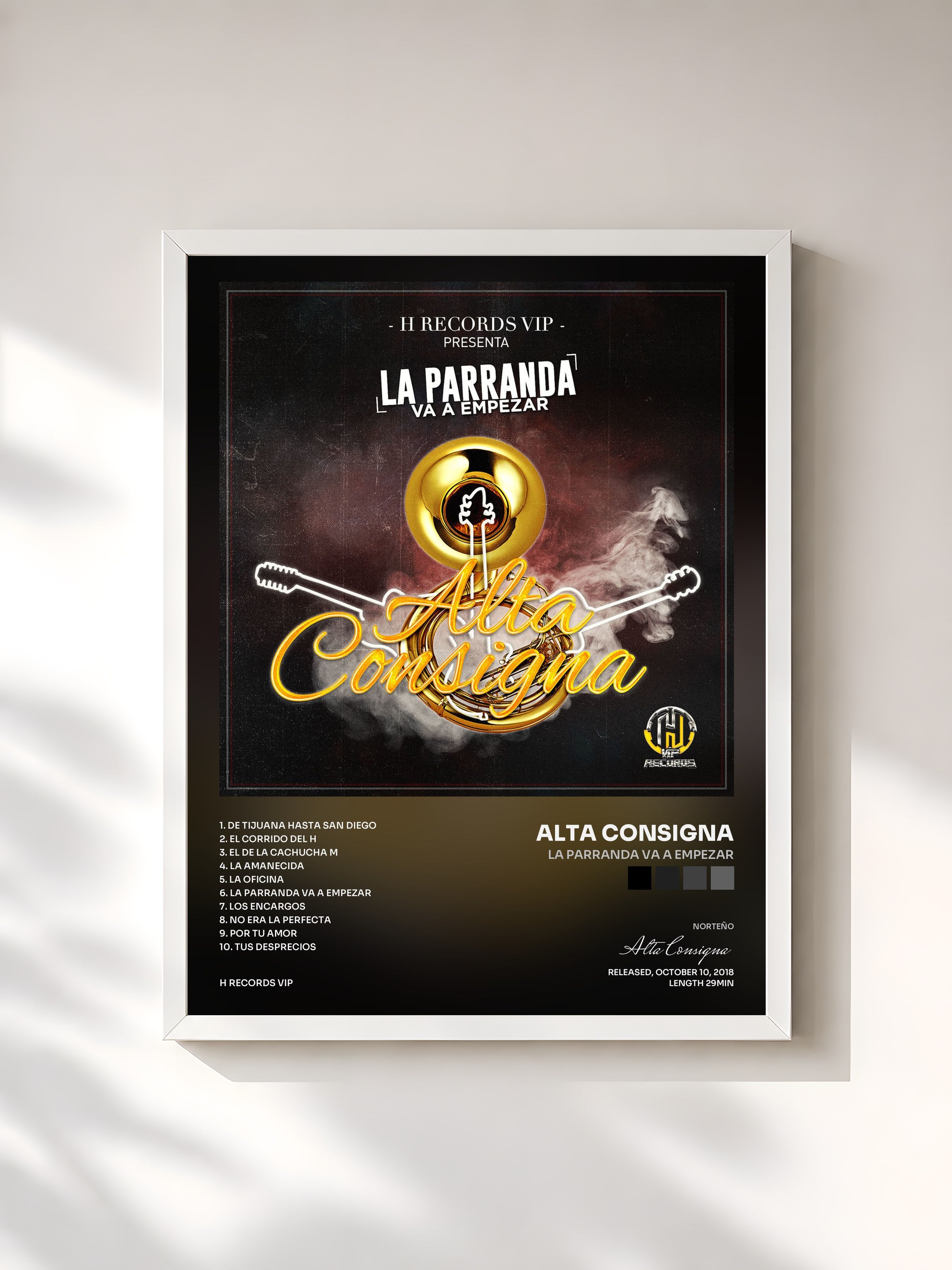 #blanc Tableau de l'album La Parranda Va a Empezar de Alta Consigna, cadre blanc, imprimé et encadré en France