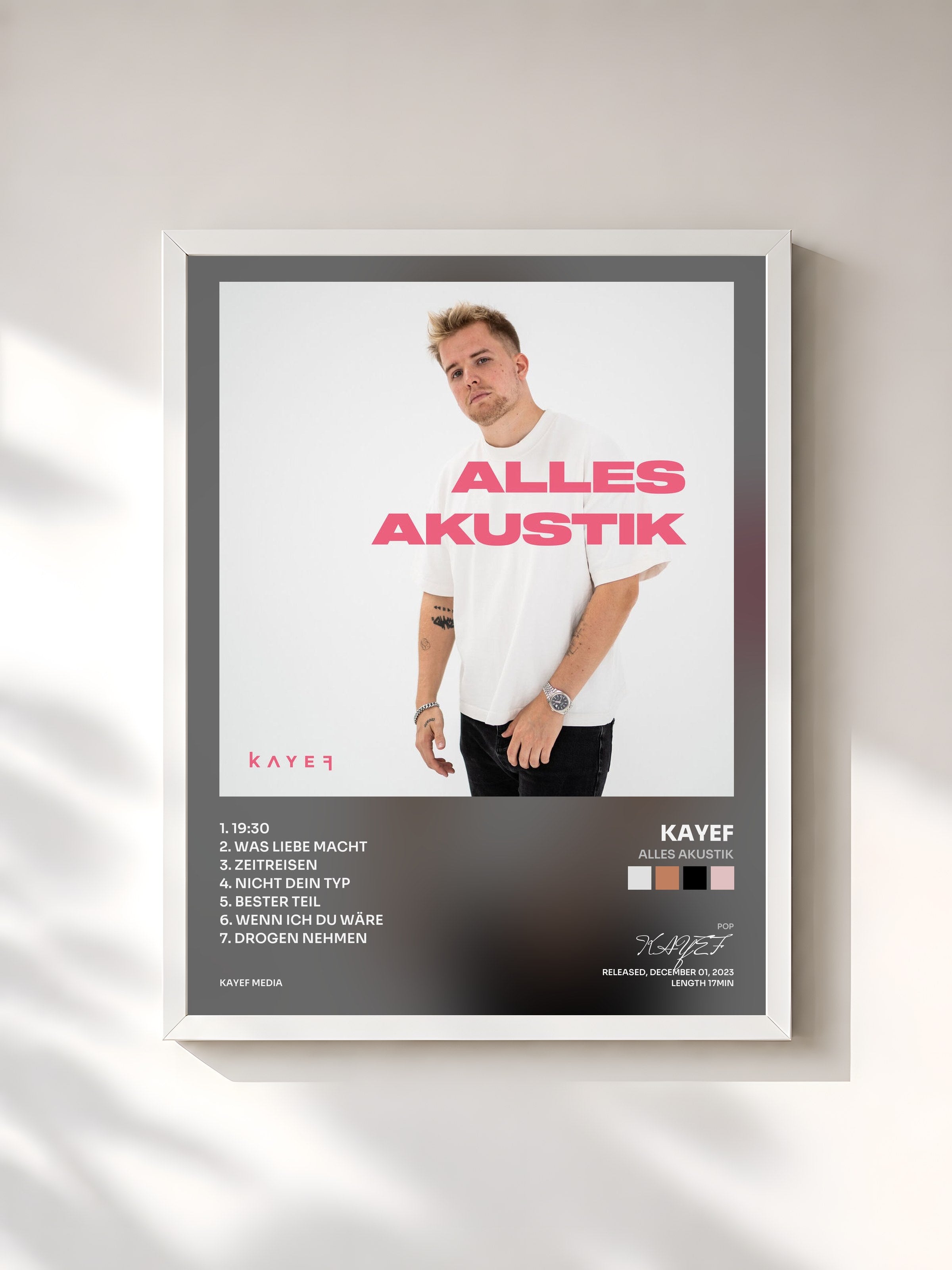 #blanc Tableau de l'album ALLES AKUSTIK de KAYEF, cadre blanc, imprimé et encadré en France