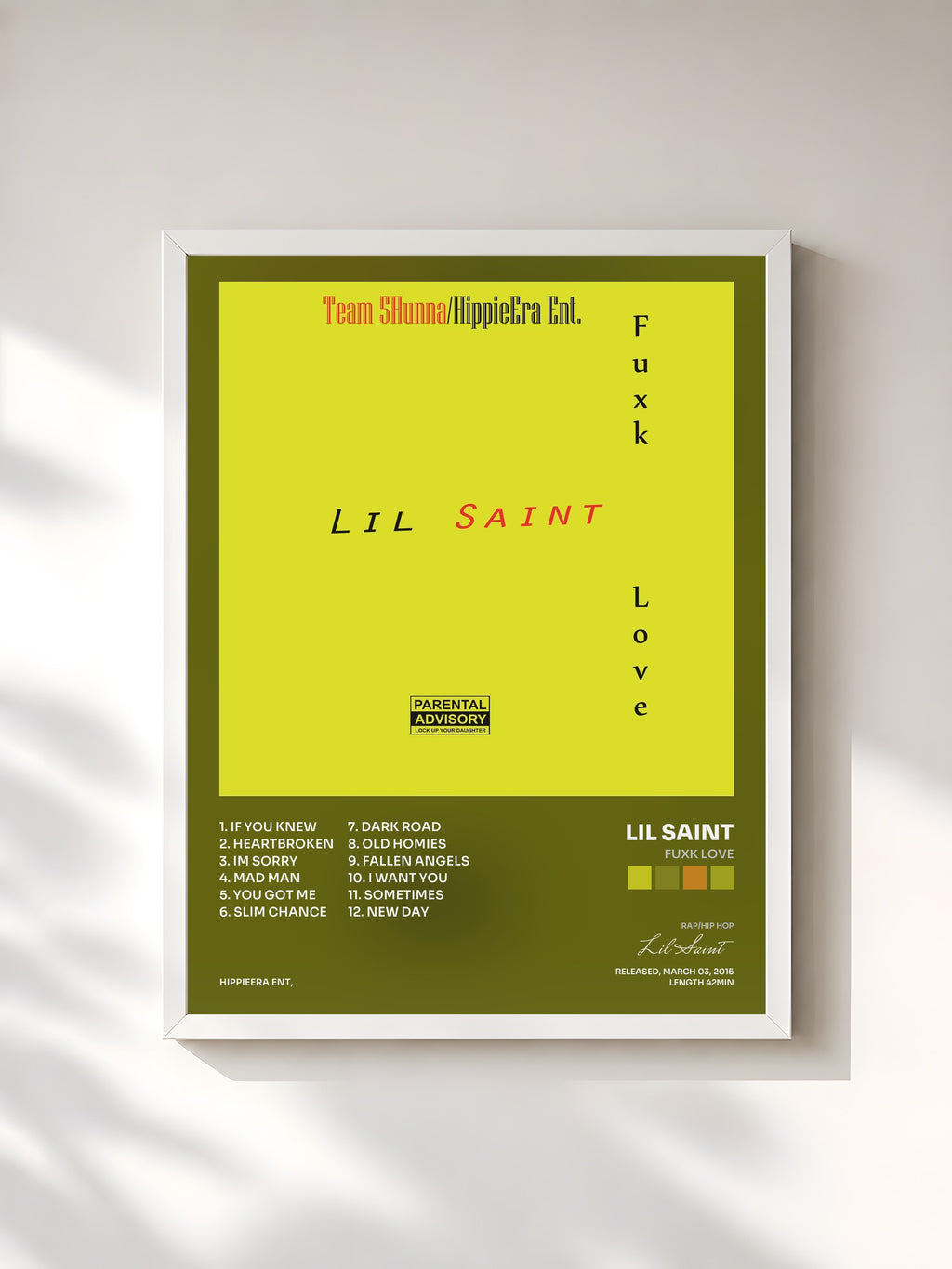 #blanc Fuxk Love by Lil Saint as a framed art print, white frame, printed and framed in France
