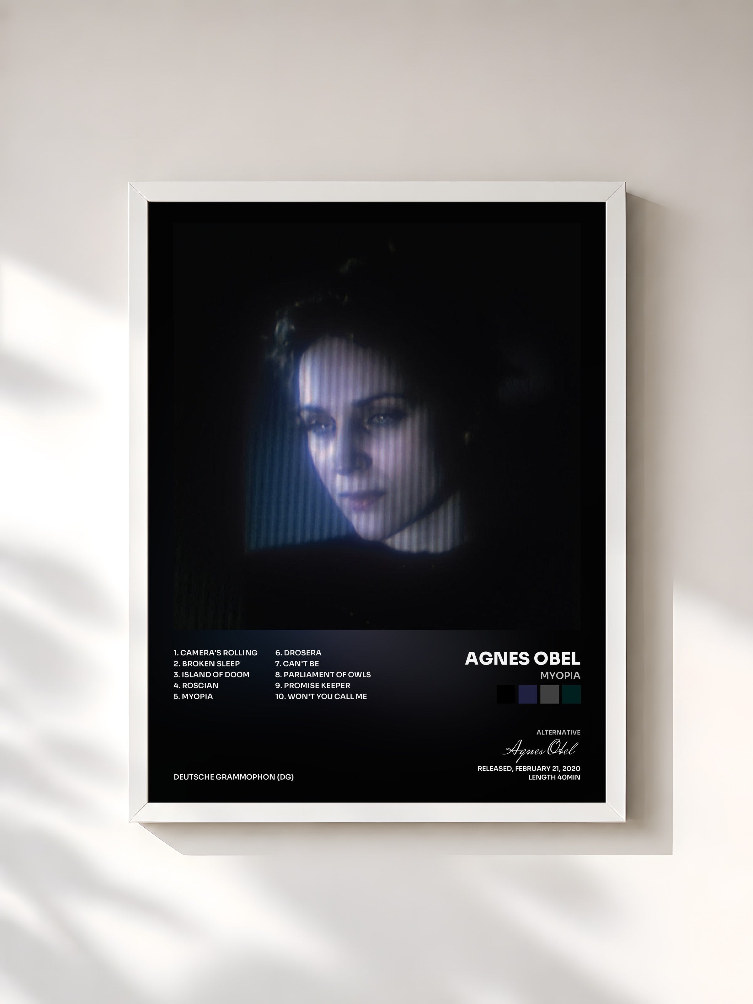 #blanc Tableau de l'album Myopia de Agnes Obel, cadre blanc, imprimé et encadré en France
