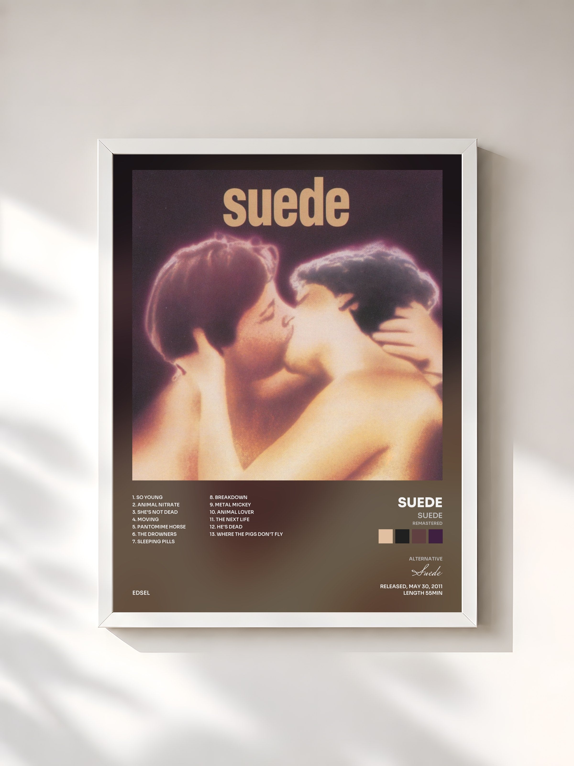#blanc Tableau de l'album Suede (Remastered) de Suede, cadre blanc, imprimé et encadré en France