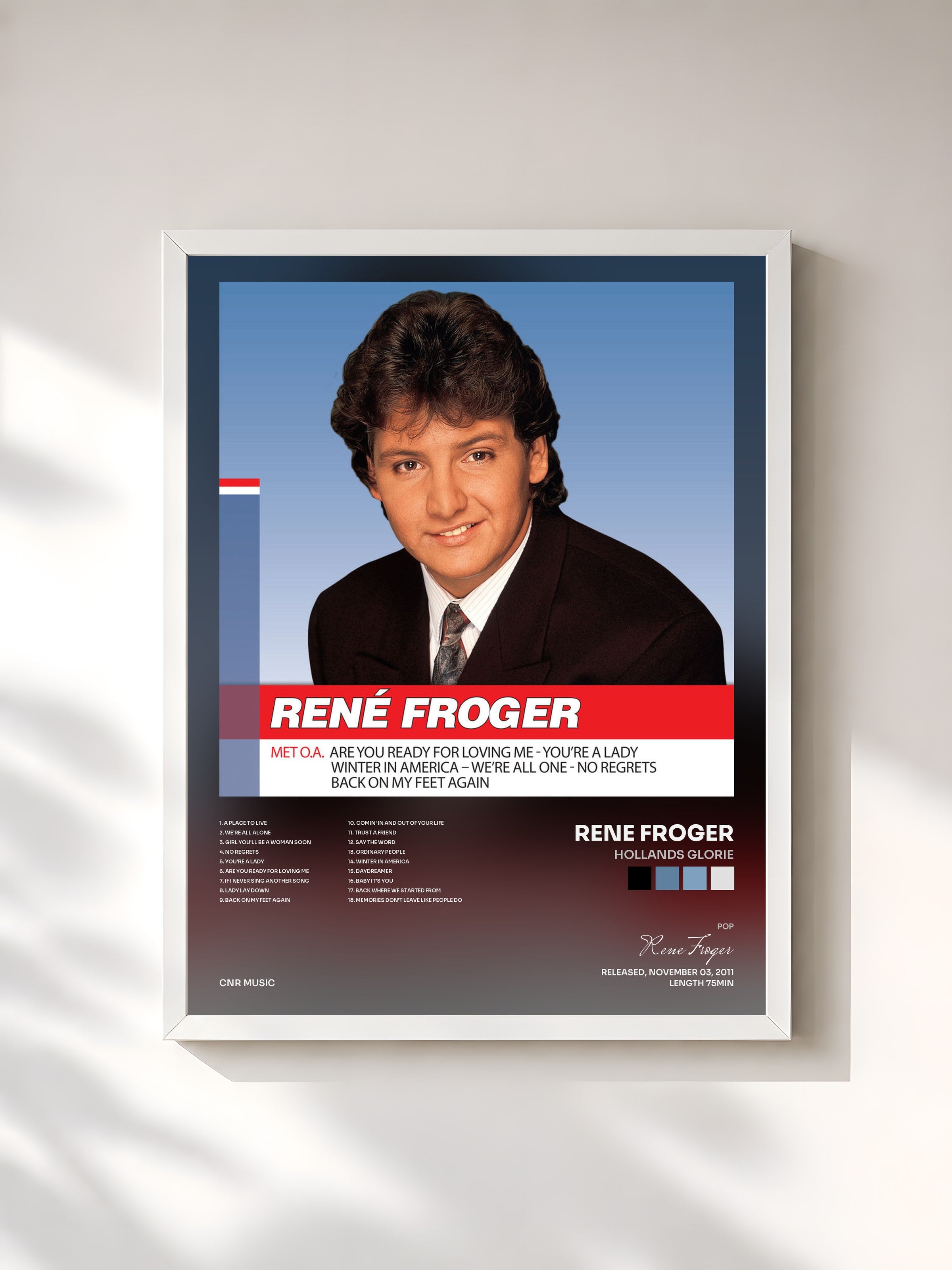 #blanc Tableau de l'album Hollands Glorie de Rene Froger, cadre blanc, imprimé et encadré en France