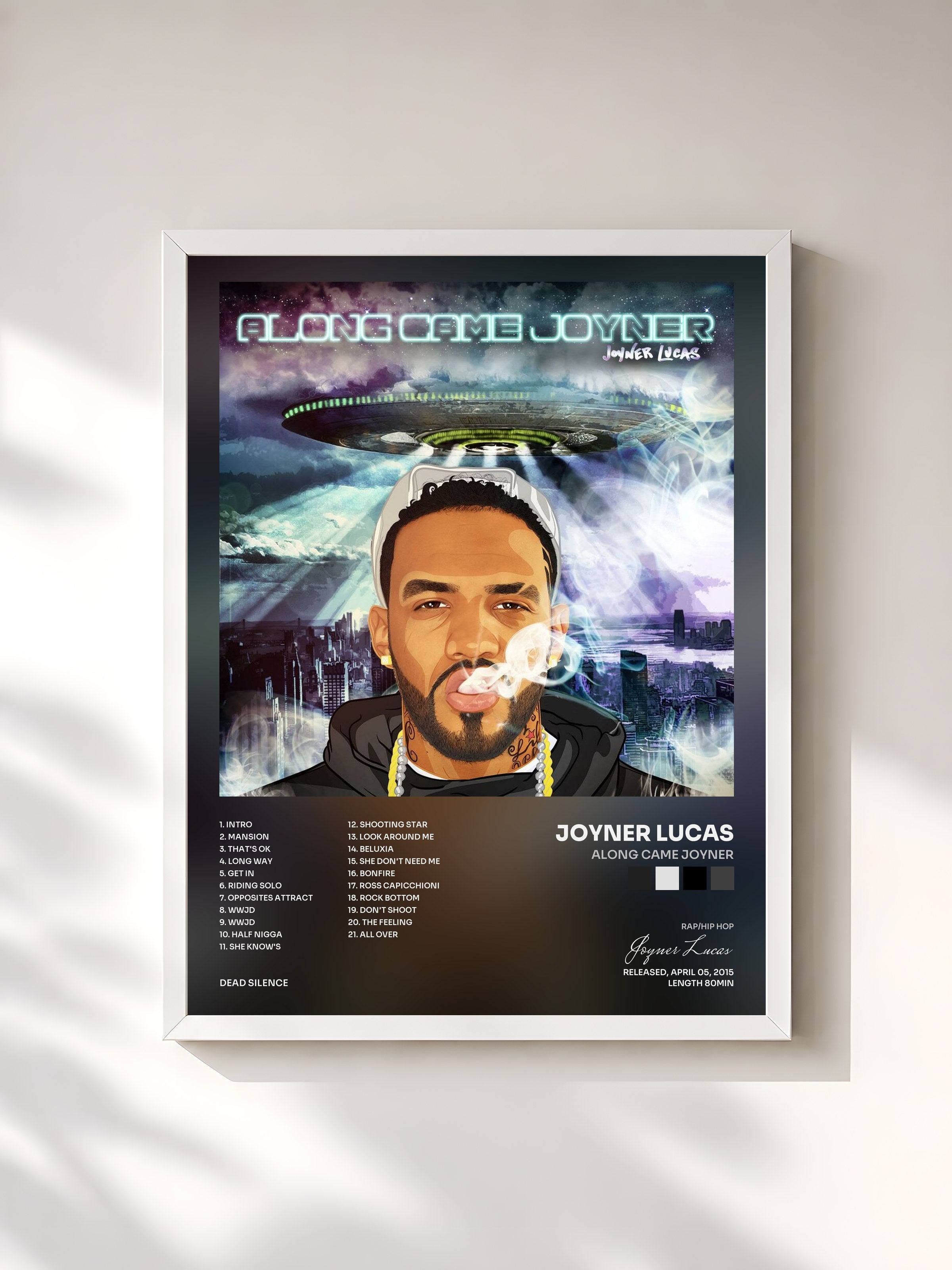 #blanc Tableau de l'album Along Came Joyner de Joyner Lucas, cadre blanc, imprimé et encadré en France