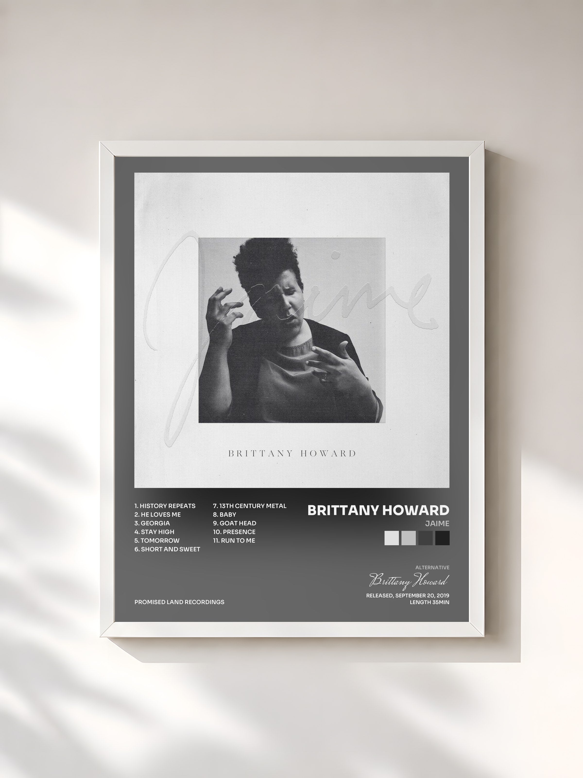 #blanc Tableau de l'album Jaime de Brittany Howard, cadre blanc, imprimé et encadré en France