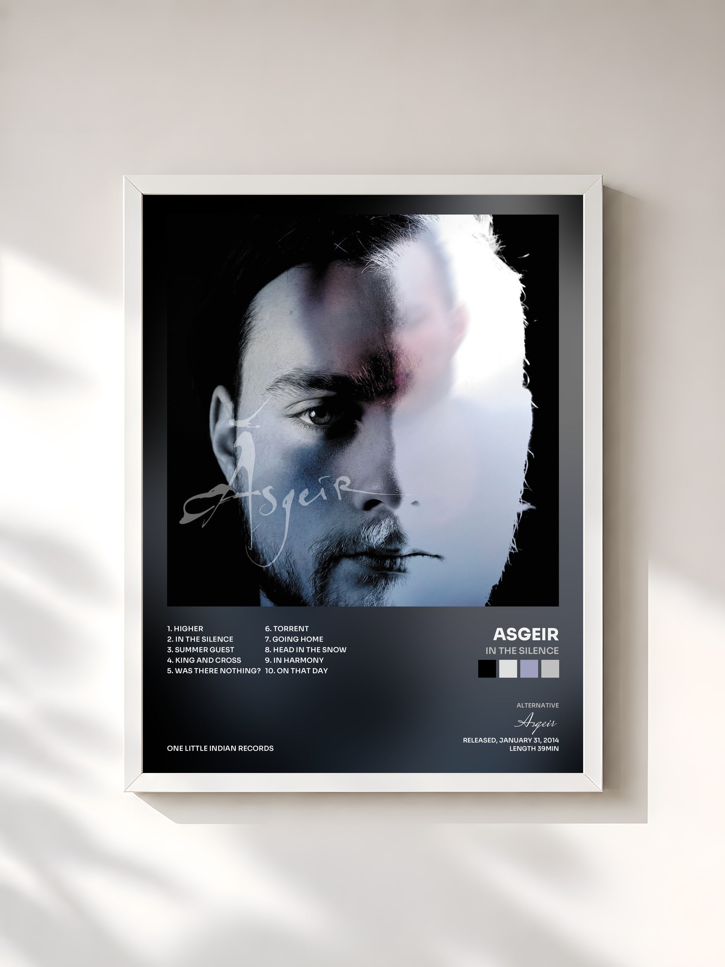 #blanc Tableau de l'album In The Silence de Asgeir, cadre blanc, imprimé et encadré en France