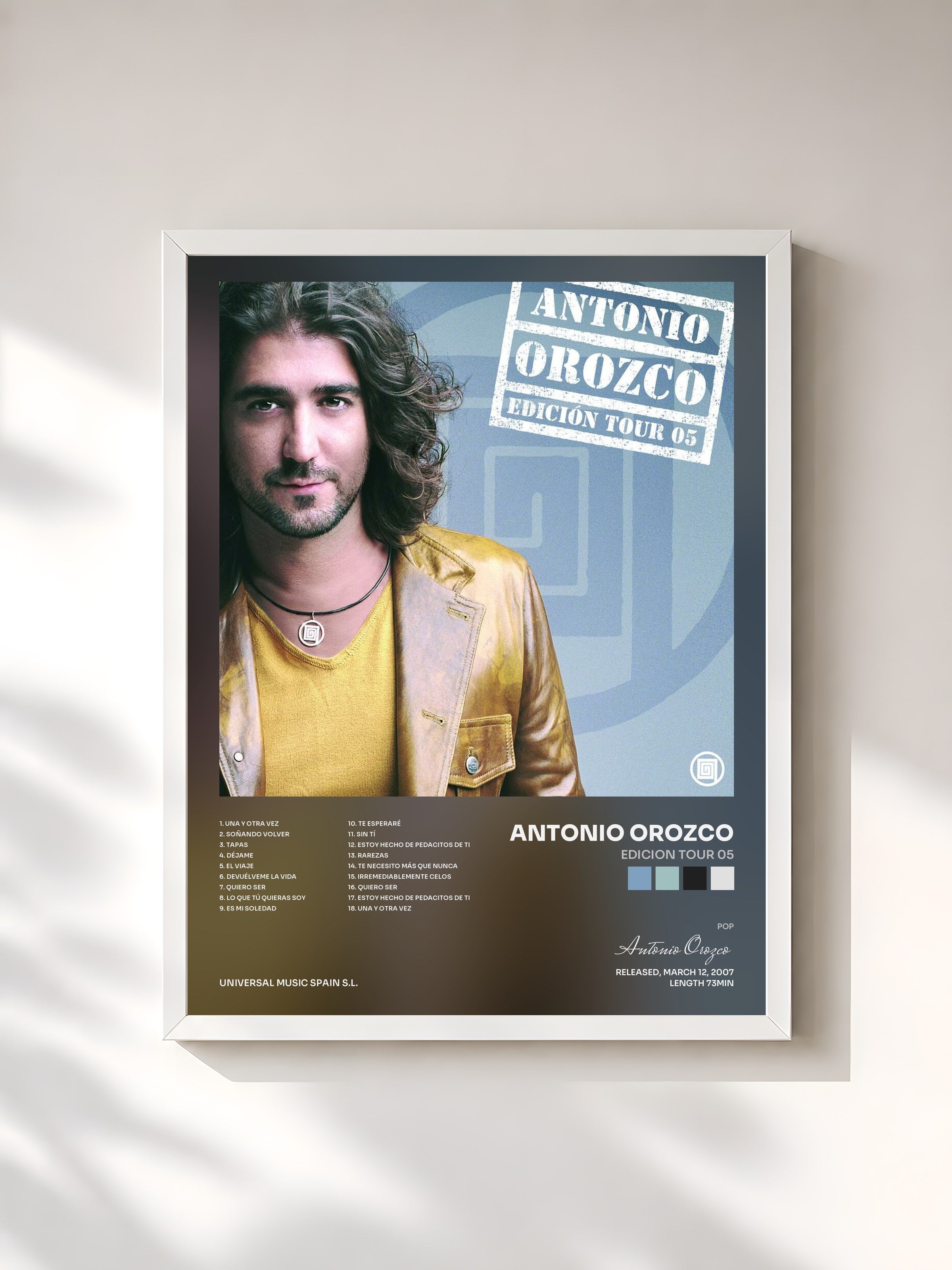 #blanc Tableau de l'album Edicion Tour 05 de Antonio Orozco, cadre blanc, imprimé et encadré en France