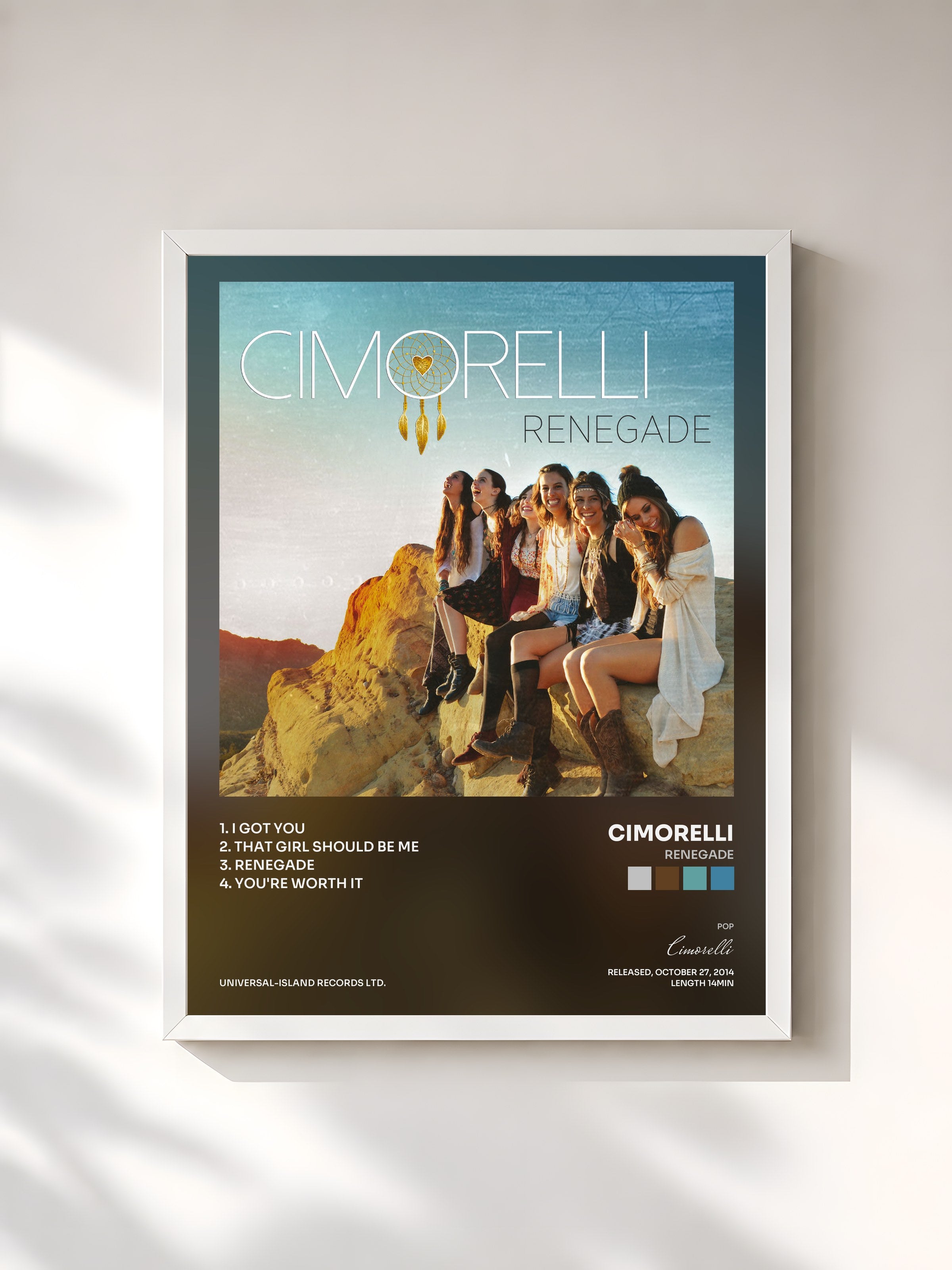 #blanc Tableau de l'album Renegade de Cimorelli, cadre blanc, imprimé et encadré en France