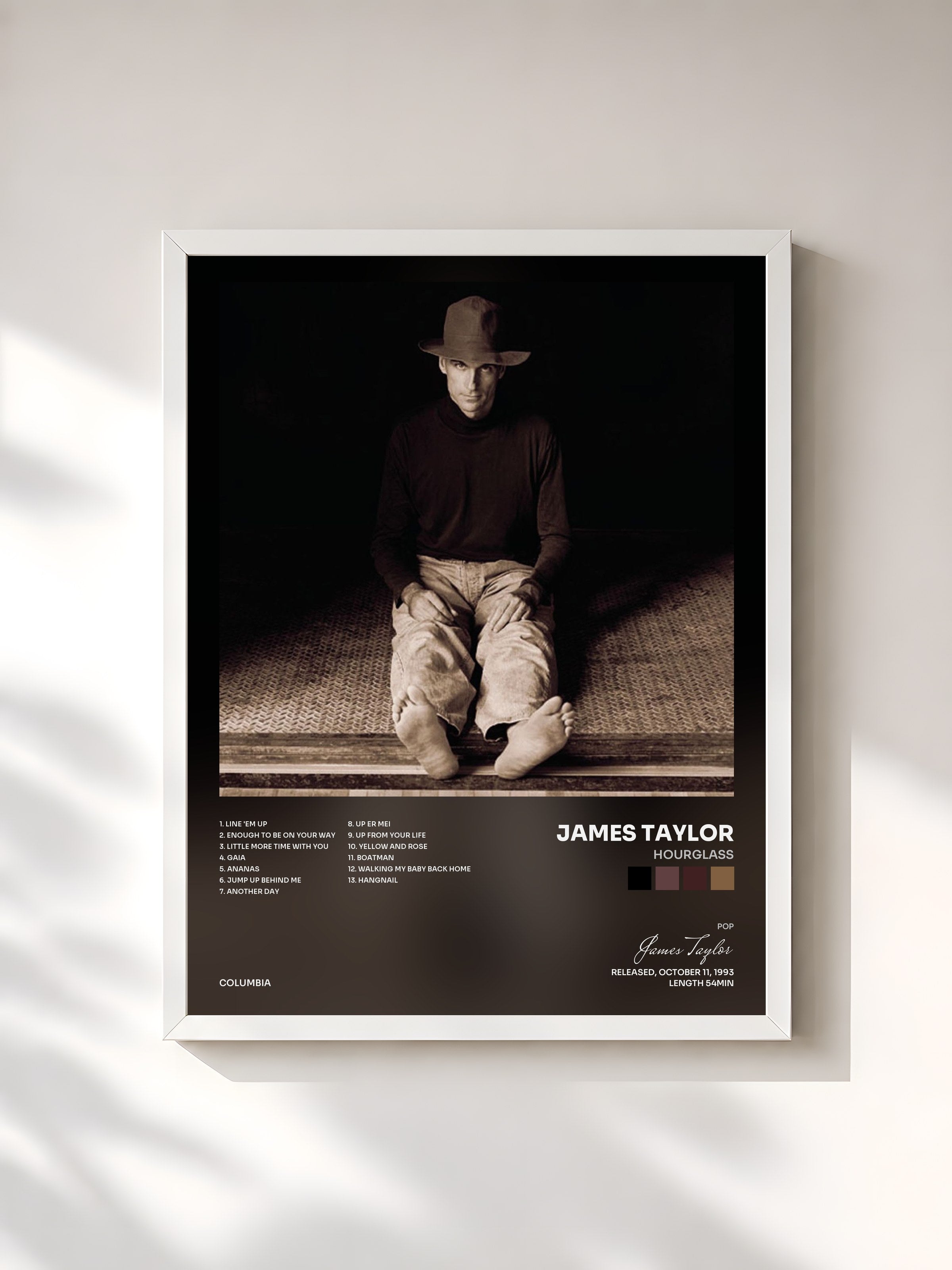 #blanc Tableau de l'album Hourglass de James Taylor, cadre blanc, imprimé et encadré en France