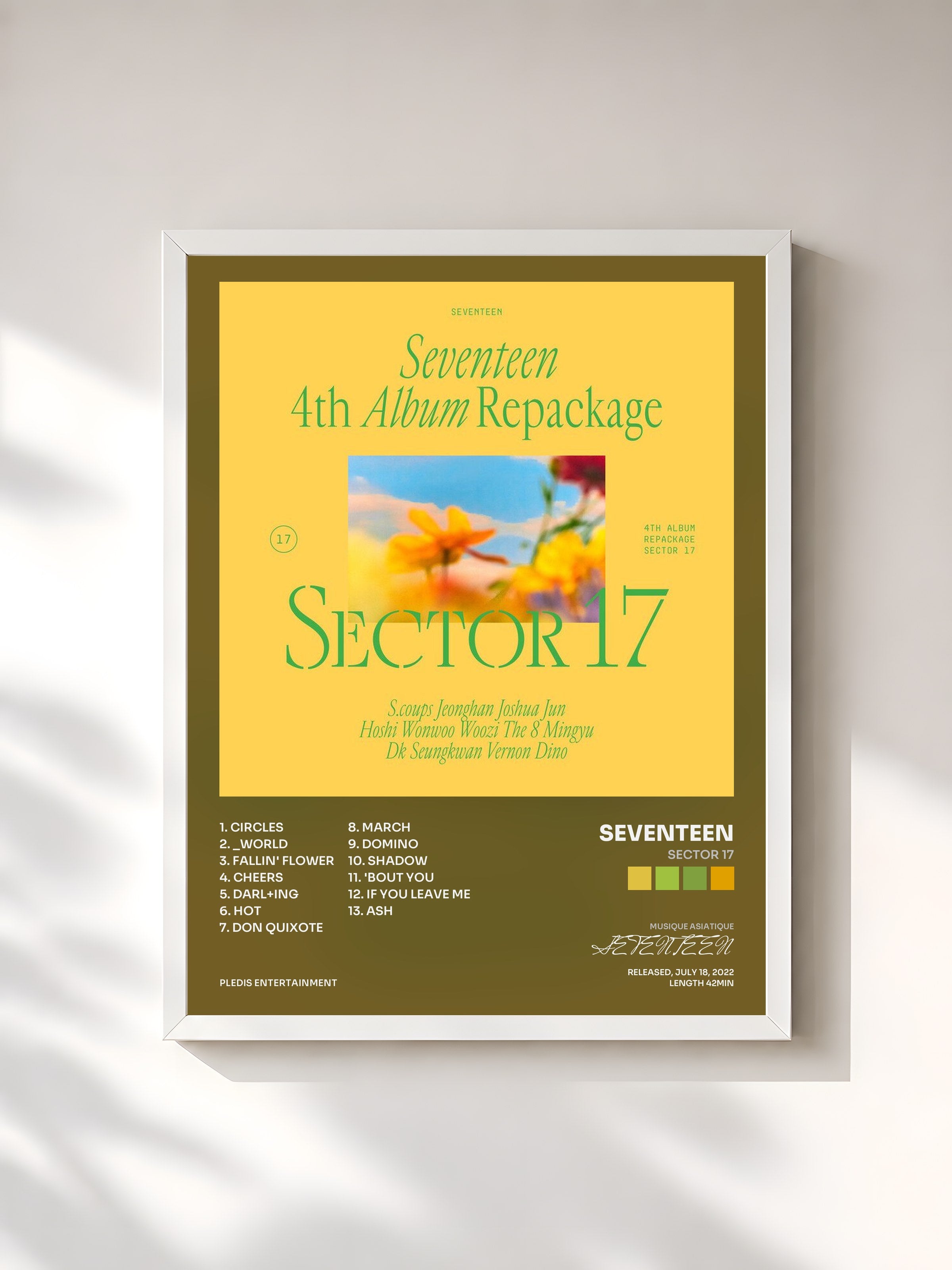 #blanc Tableau de l'album SECTOR 17 de SEVENTEEN, cadre blanc, imprimé et encadré en France