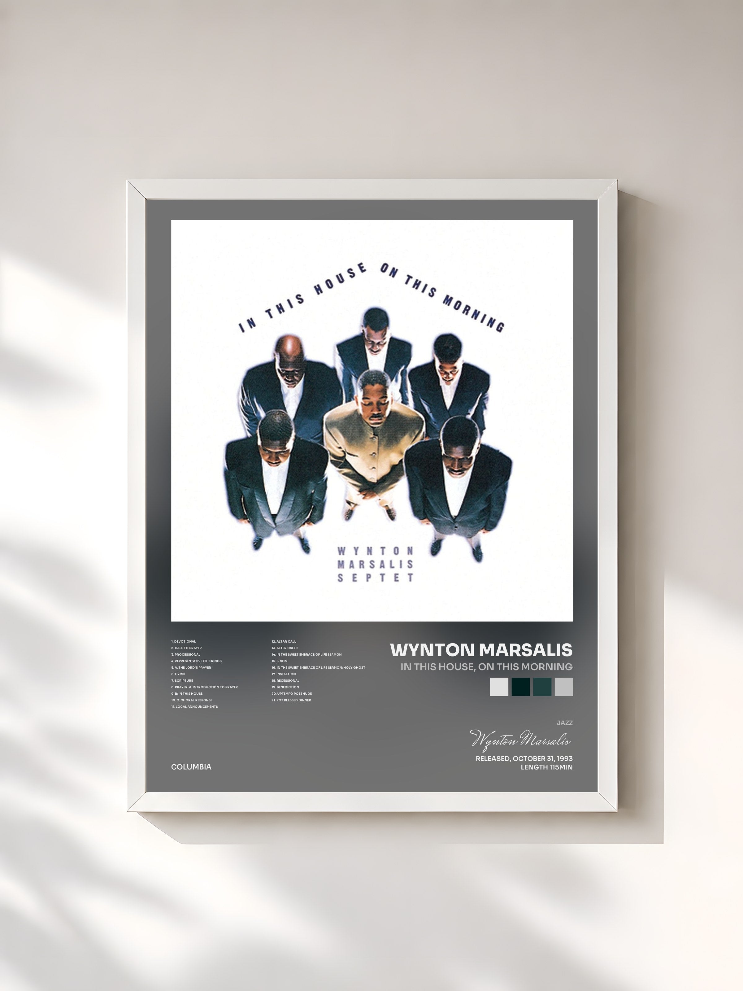 #blanc Tableau de l'album In This House, On This Morning de Wynton Marsalis, cadre blanc, imprimé et encadré en France