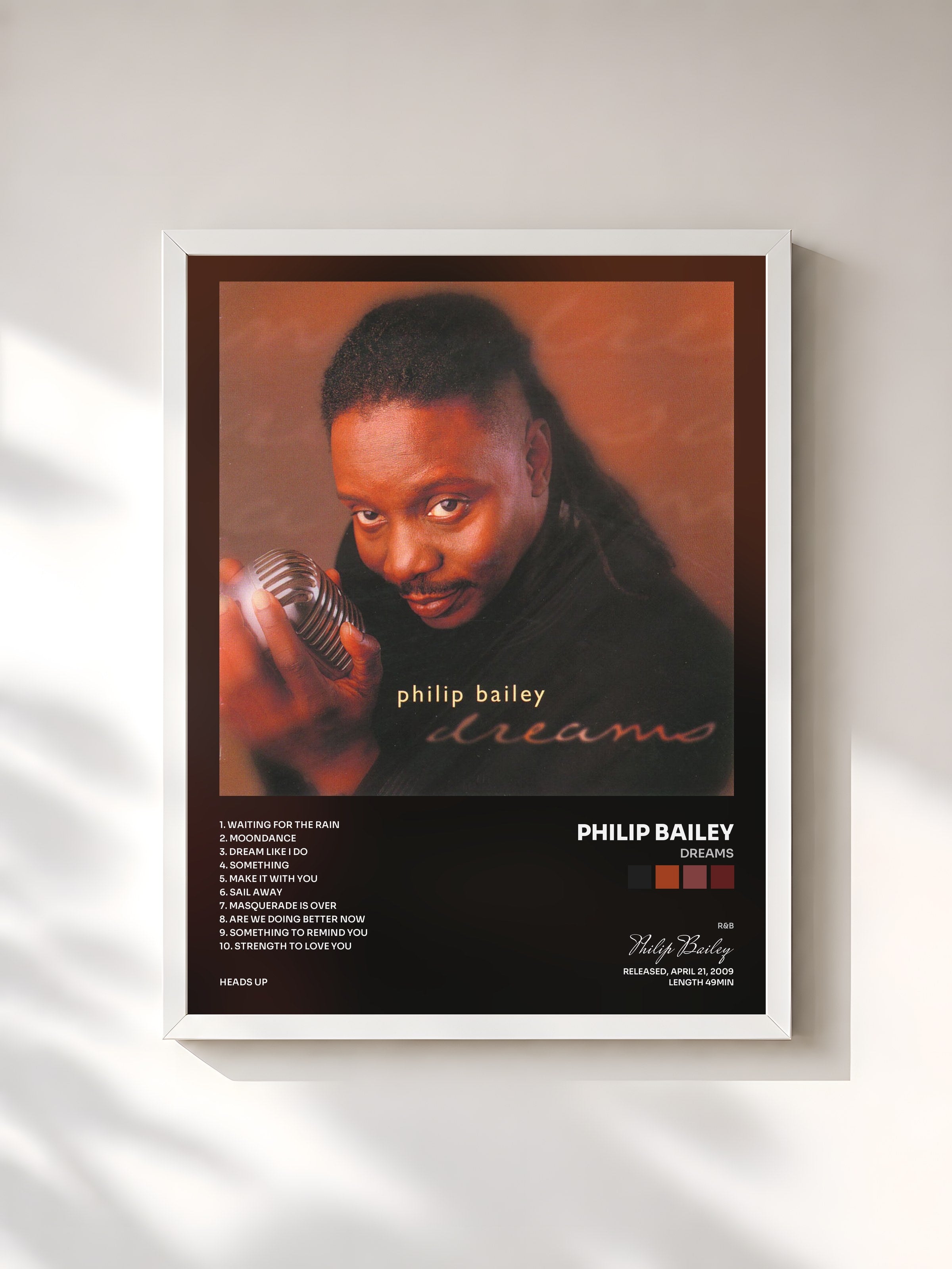 #blanc Tableau de l'album Dreams de Philip Bailey, cadre blanc, imprimé et encadré en France