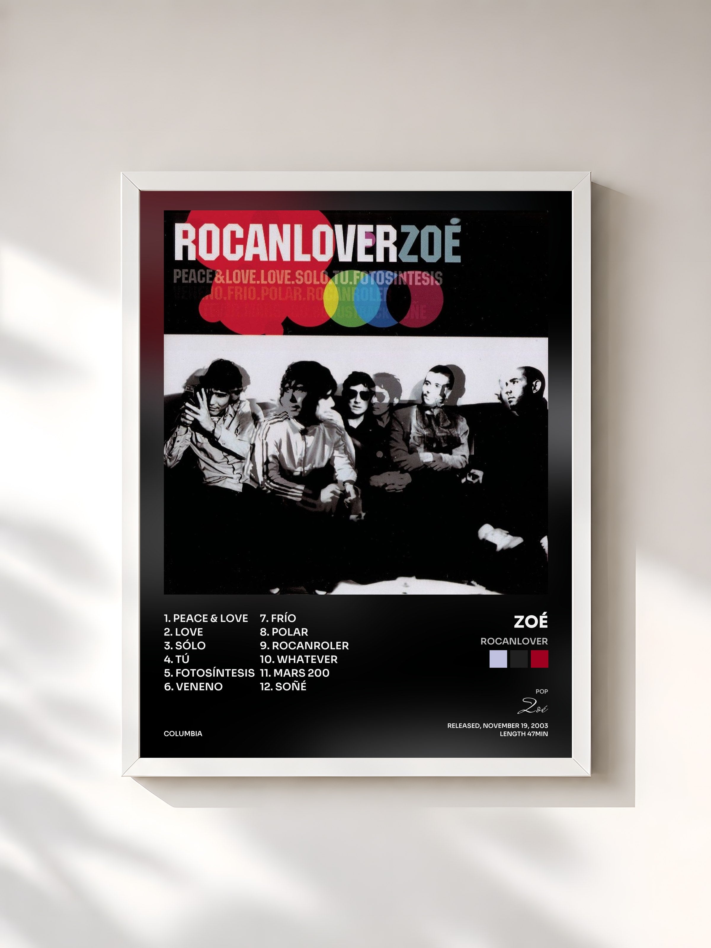 #blanc Tableau de l'album Rocanlover de Zoé, cadre blanc, imprimé et encadré en France