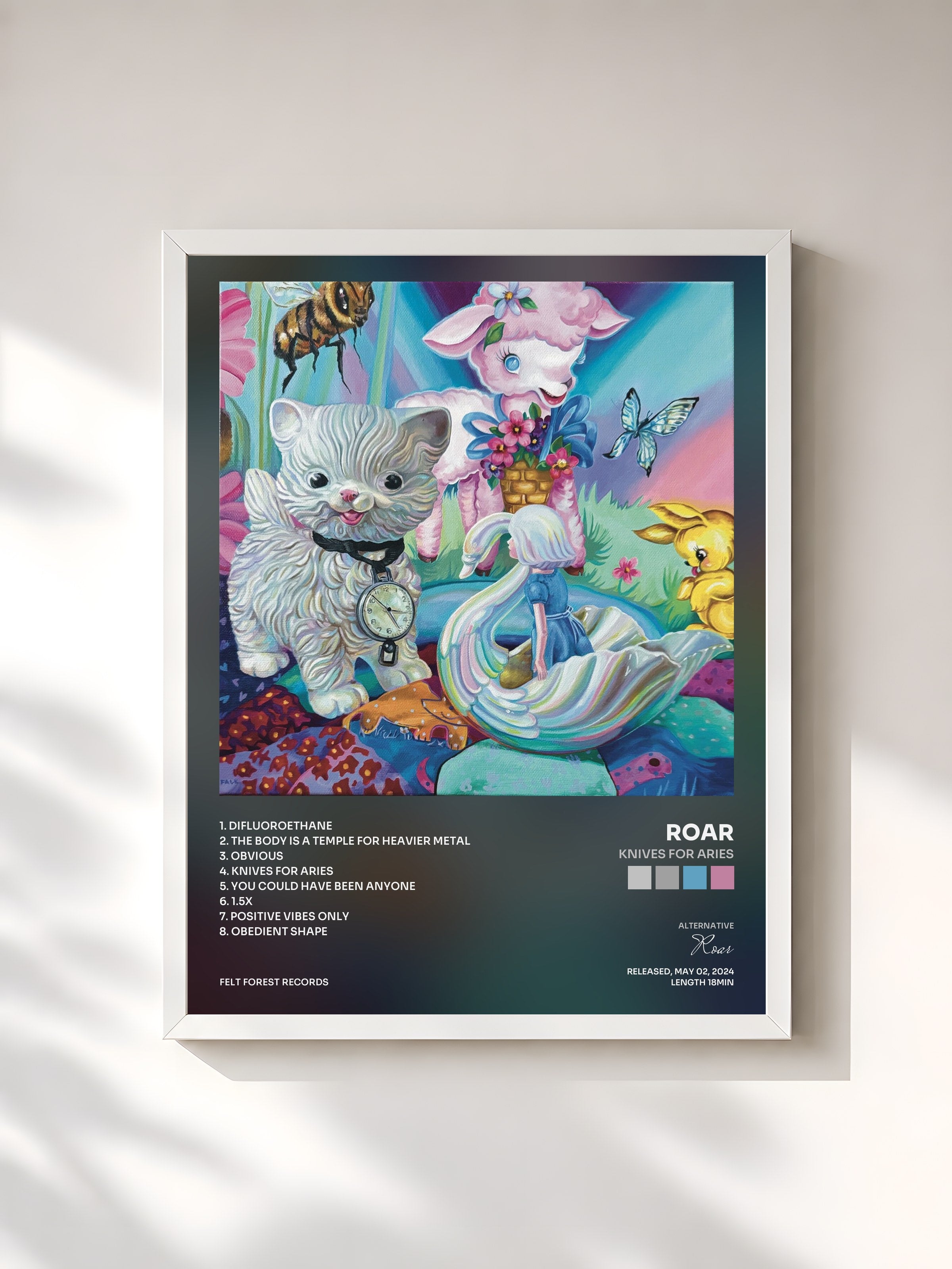 #blanc Tableau de l'album Knives For Aries de Roar, cadre blanc, imprimé et encadré en France