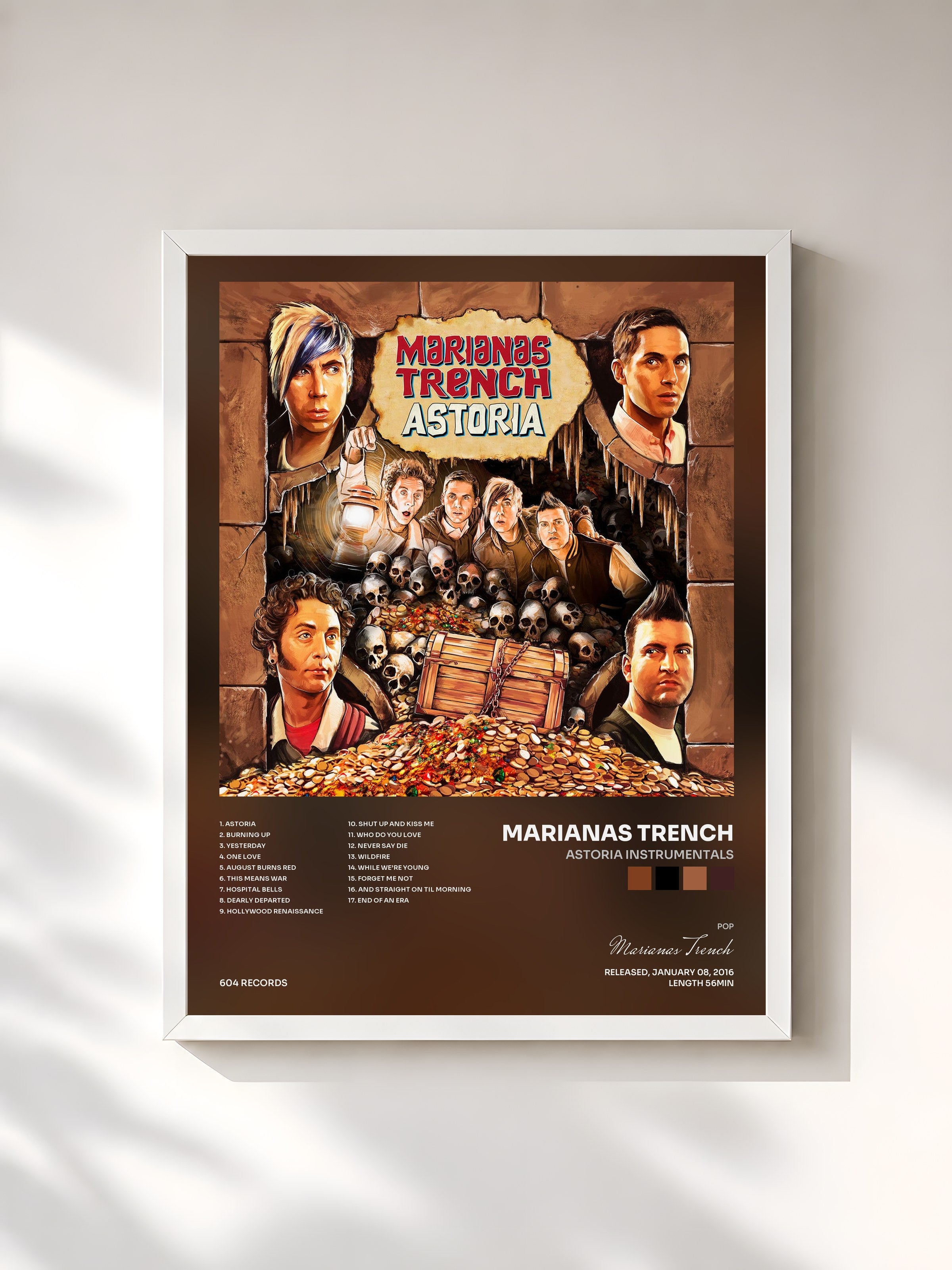 #blanc Tableau de l'album Astoria Instrumentals de Marianas Trench, cadre blanc, imprimé et encadré en France