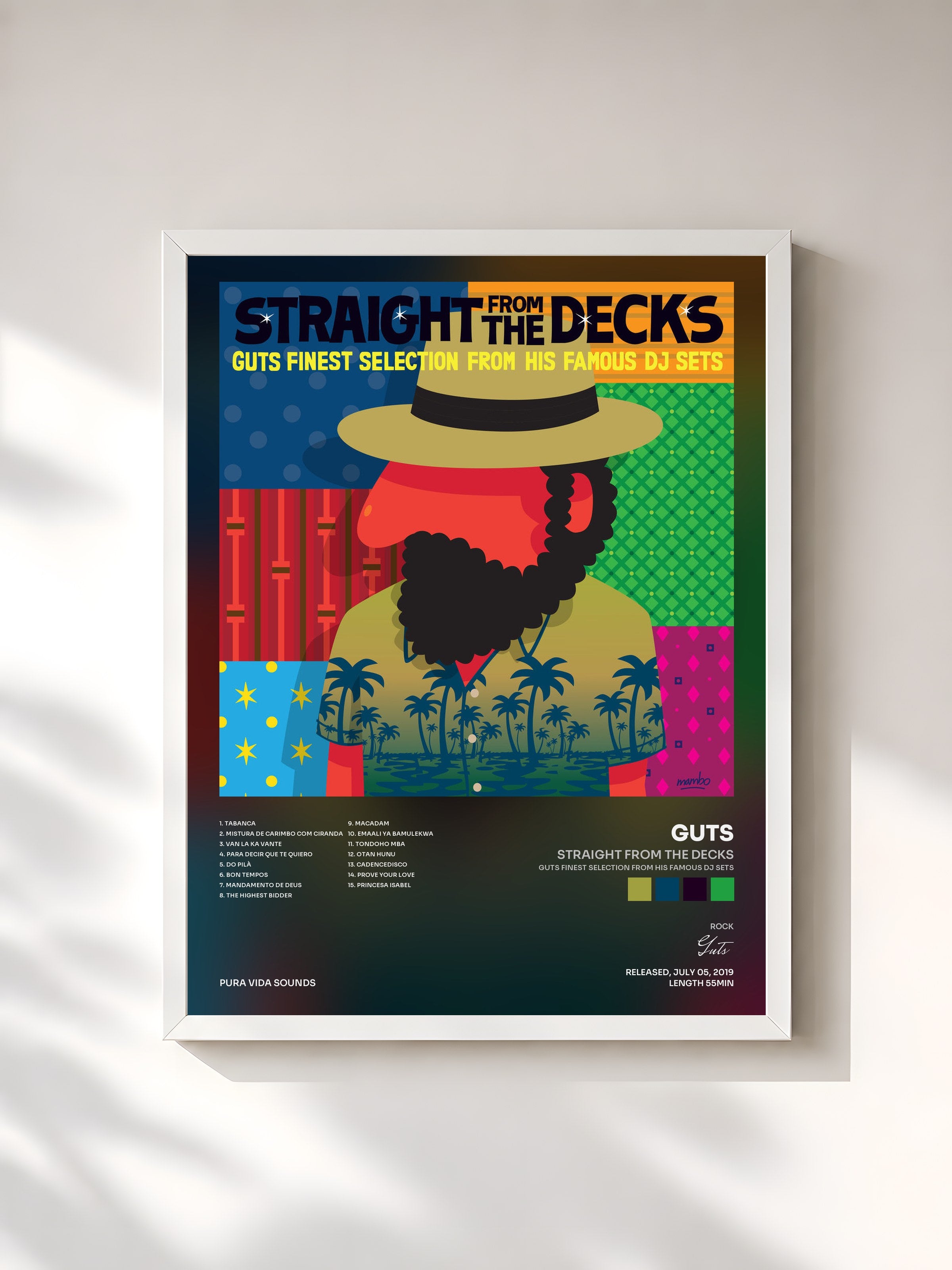 #blanc Tableau de l'album Straight from the Decks (Guts Finest Selection from His Famous DJ Sets) de Guts, cadre blanc, imprimé et encadré en France