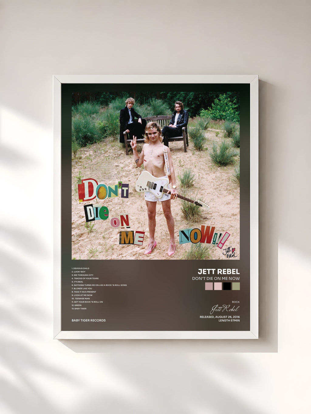 #blanc Tableau de l'album Don't Die On Me Now de Jett Rebel, cadre blanc, imprimé et encadré en France