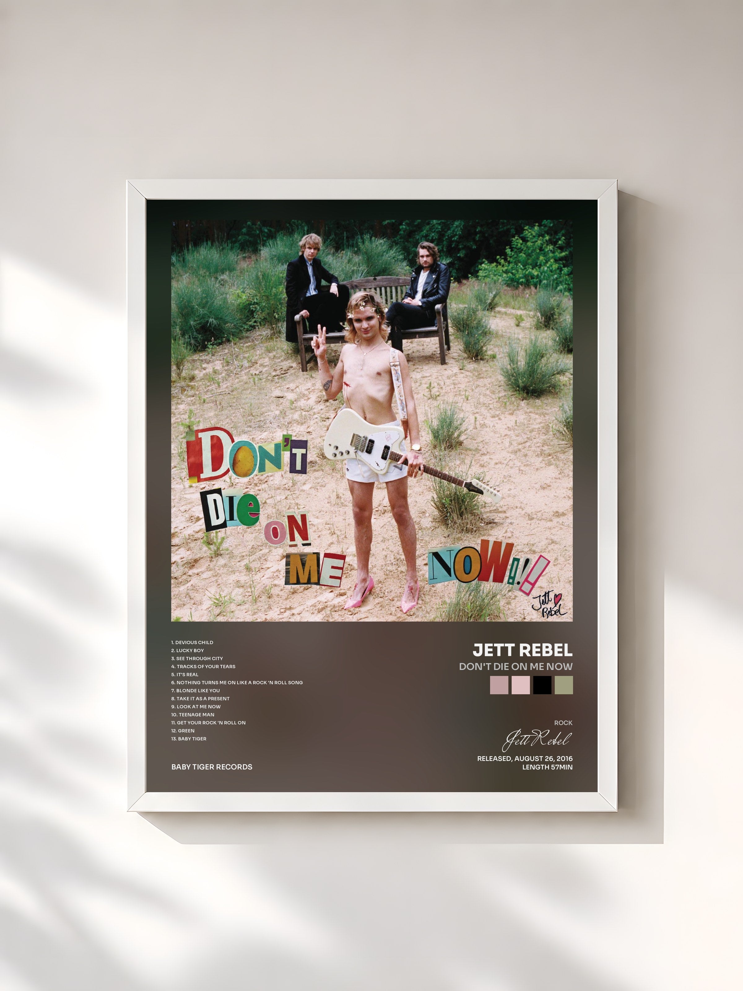#blanc Tableau de l'album Don't Die On Me Now de Jett Rebel, cadre blanc, imprimé et encadré en France