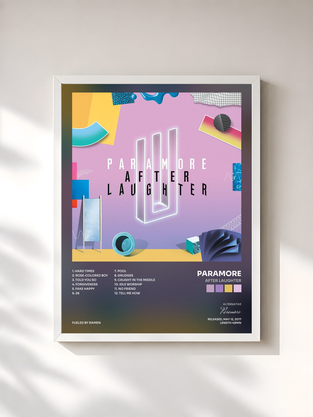 #blanc Tableau de l'album After Laughter de Paramore, cadre blanc, imprimé et encadré en France