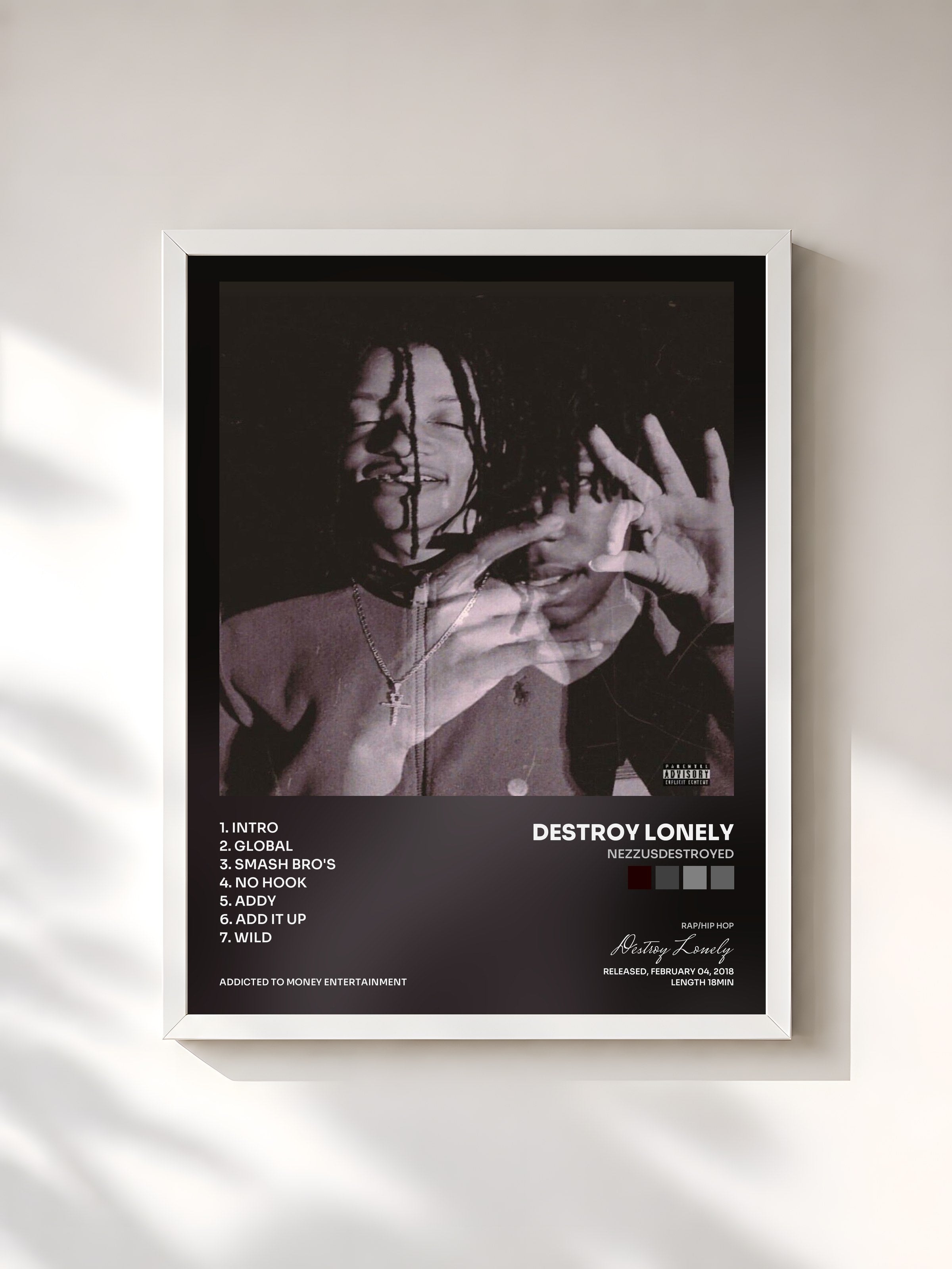 #blanc Tableau de l'album NezzusDestroyed de Destroy Lonely, cadre blanc, imprimé et encadré en France