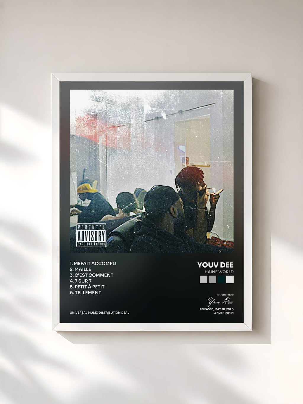 #blanc Tableau de l'album Haine World de Youv Dee, cadre blanc, imprimé et encadré en France