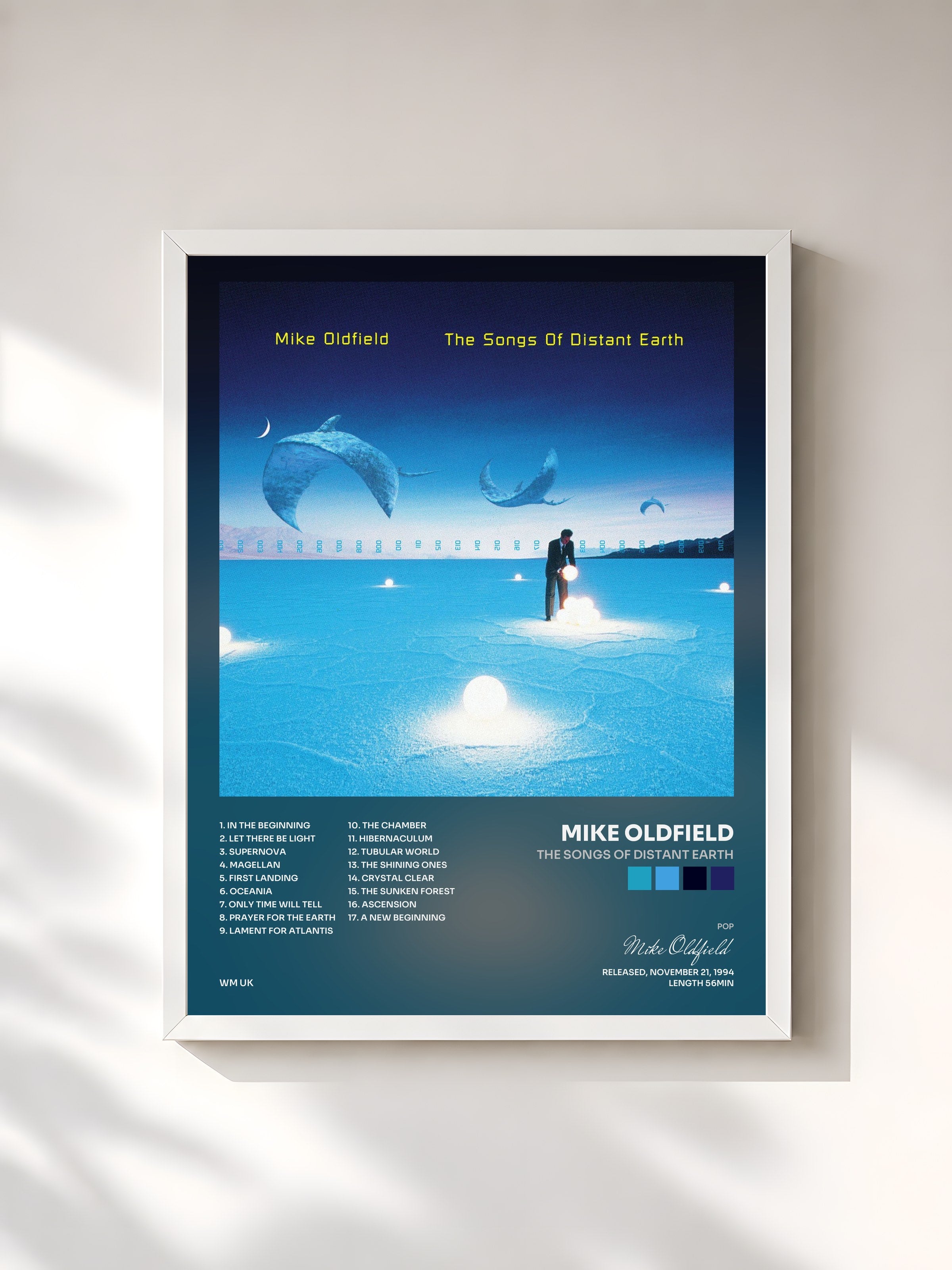 #blanc Tableau de l'album The Songs of Distant Earth de Mike Oldfield, cadre blanc, imprimé et encadré en France