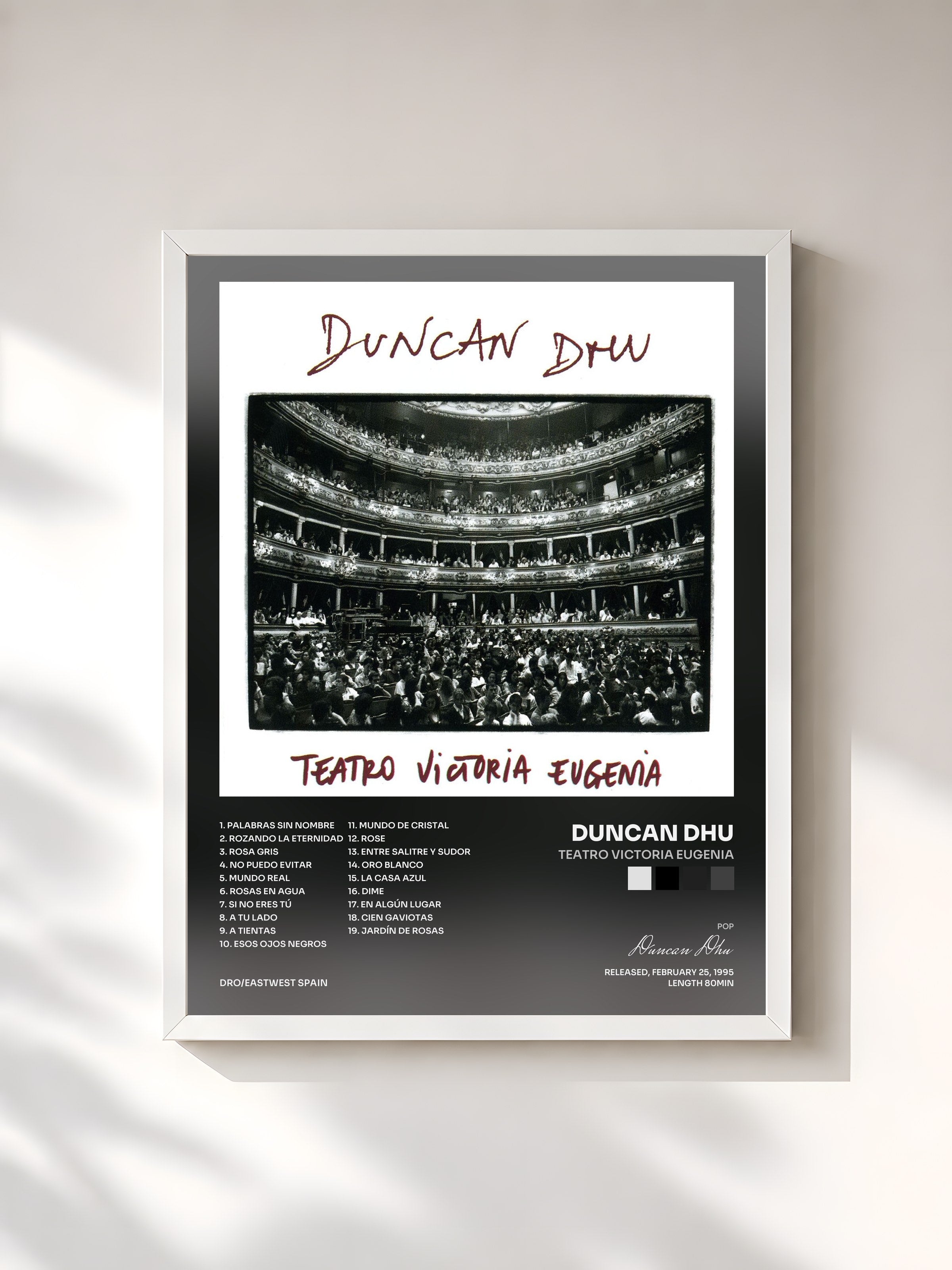 #blanc Tableau de l'album Teatro Victoria Eugenia de Duncan Dhu, cadre blanc, imprimé et encadré en France