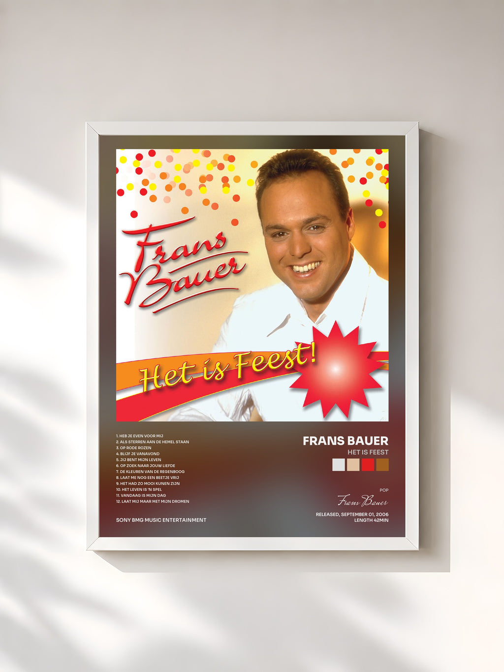 #blanc Tableau de l'album Het Is Feest de Frans Bauer, cadre blanc, imprimé et encadré en France