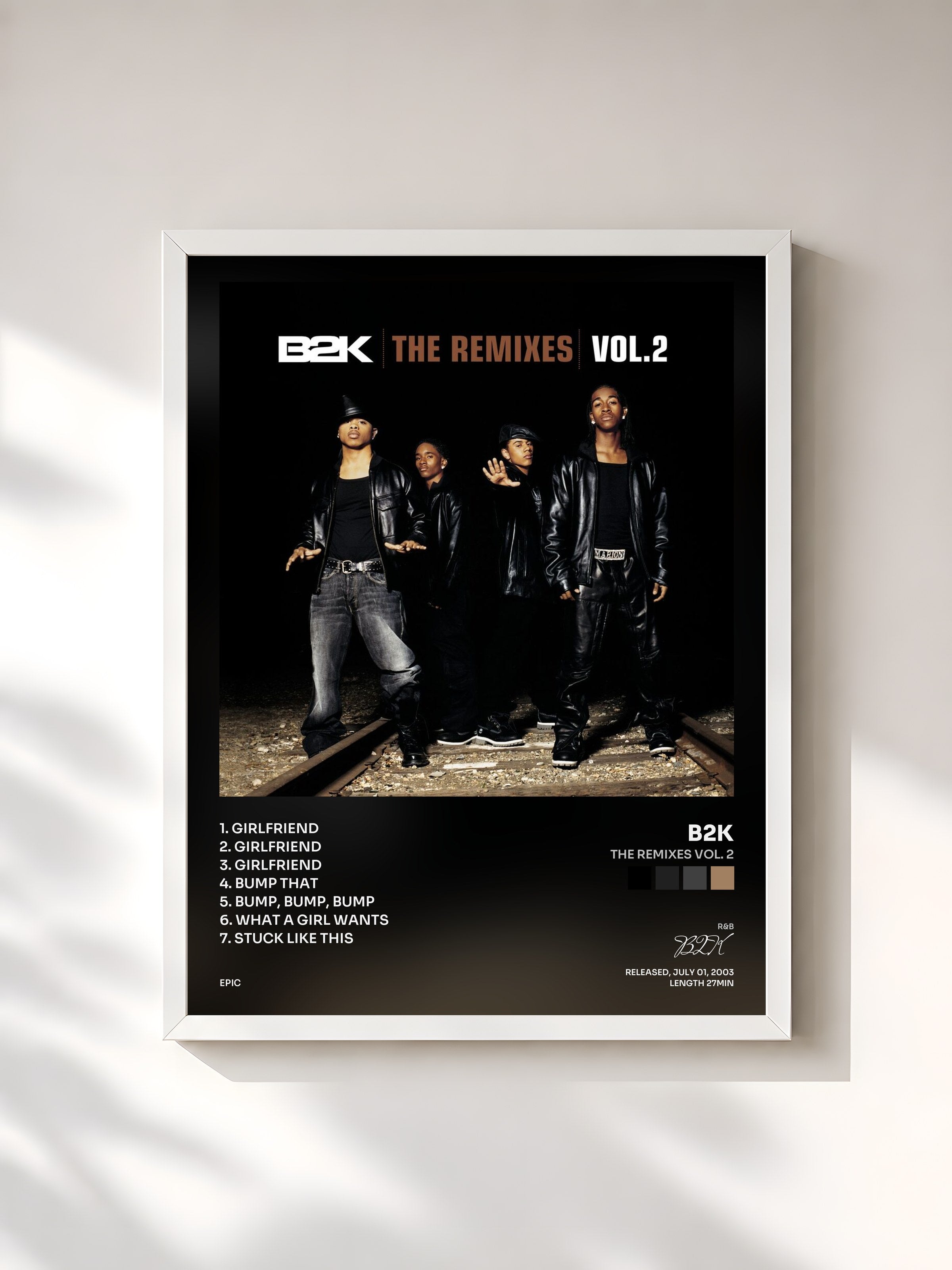 #blanc Tableau de l'album The Remixes Vol. 2 de B2K, cadre blanc, imprimé et encadré en France