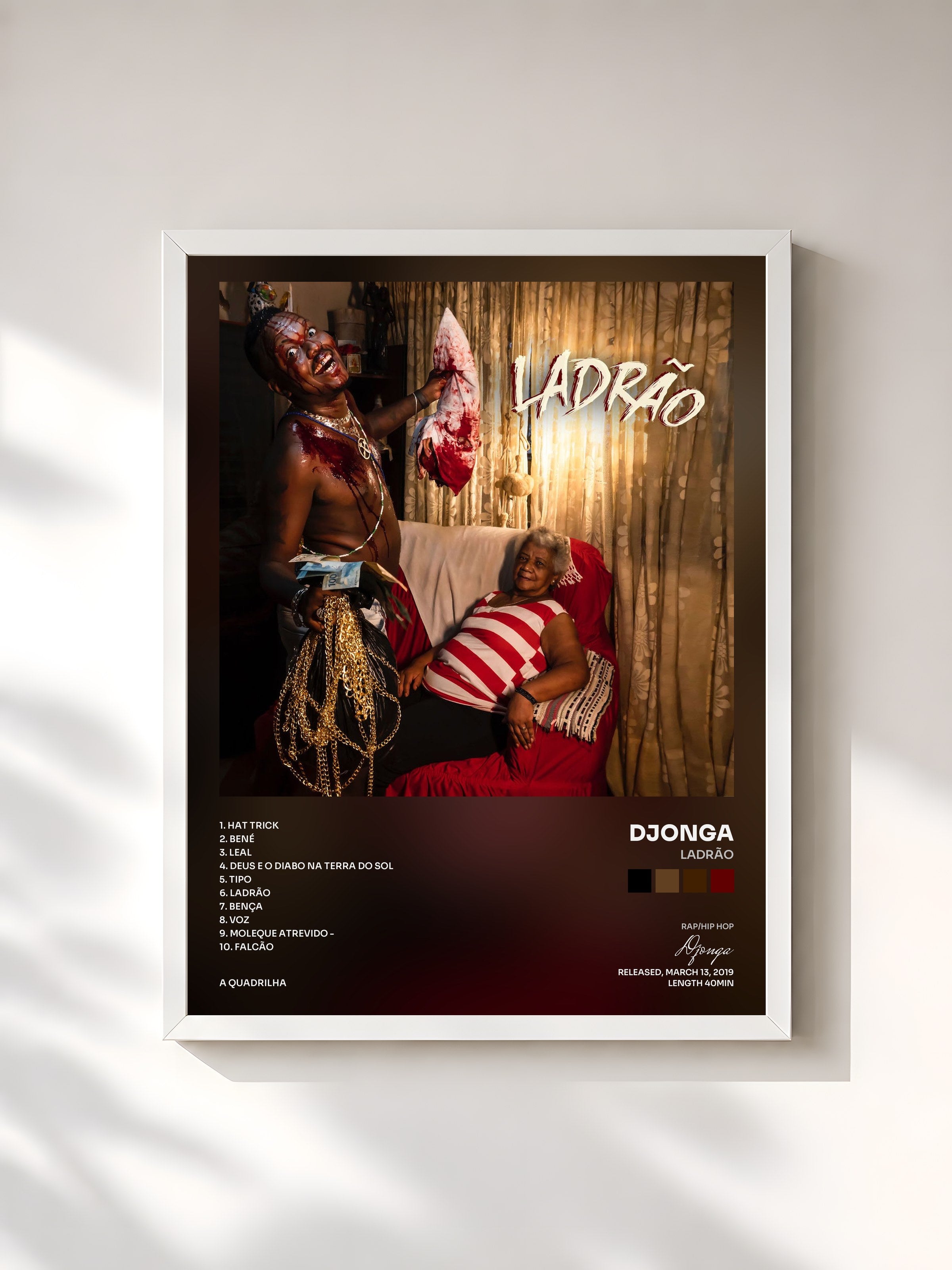 #blanc Tableau de l'album Ladrão de Djonga, cadre blanc, imprimé et encadré en France