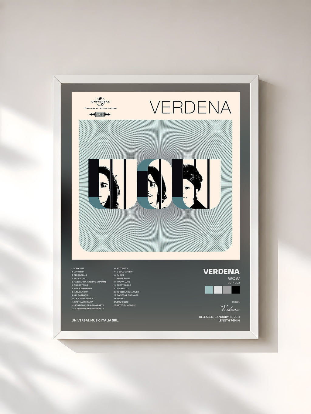 #blanc Wow (CD1 + CD2) by Verdena as a framed art print, white frame, printed and framed in France