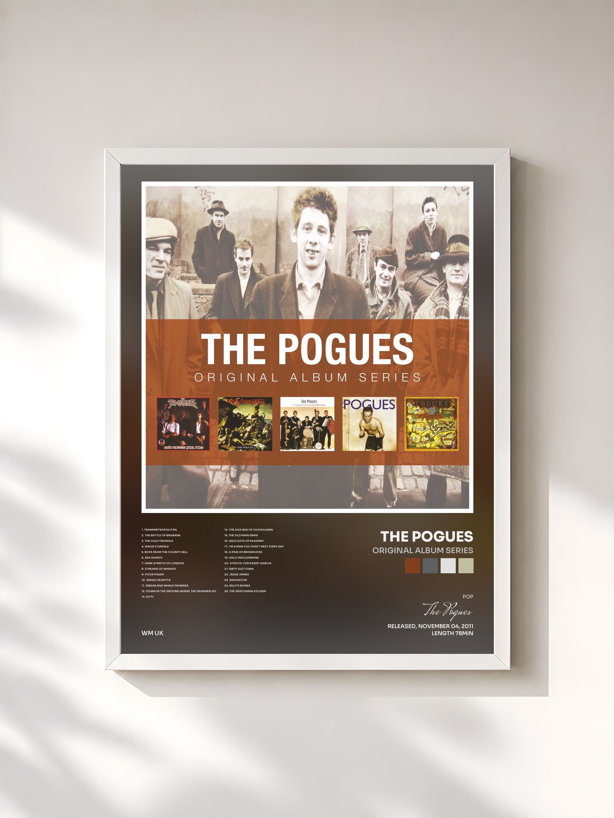 #blanc Tableau de l'album Original Album Series de The Pogues, cadre blanc, imprimé et encadré en France