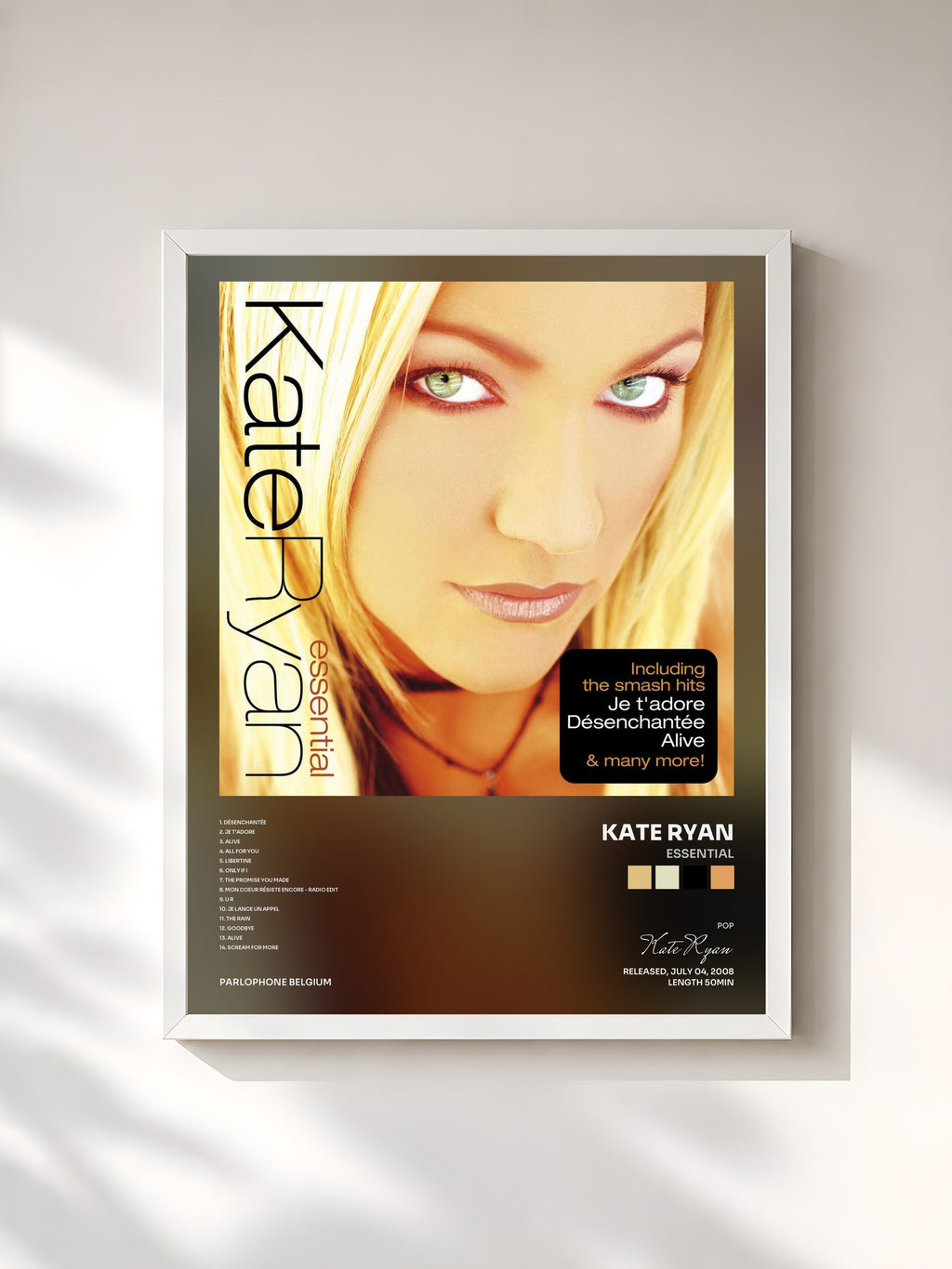 #blanc Tableau de l'album Essential de Kate Ryan, cadre blanc, imprimé et encadré en France