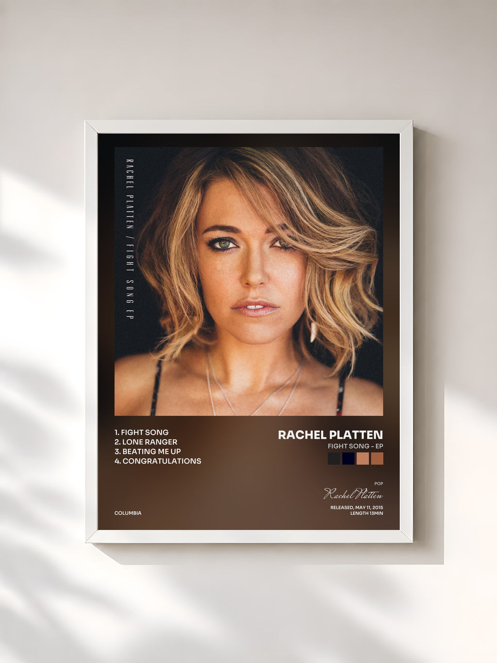 #blanc Tableau de l'album Fight Song - EP de Rachel Platten, cadre blanc, imprimé et encadré en France