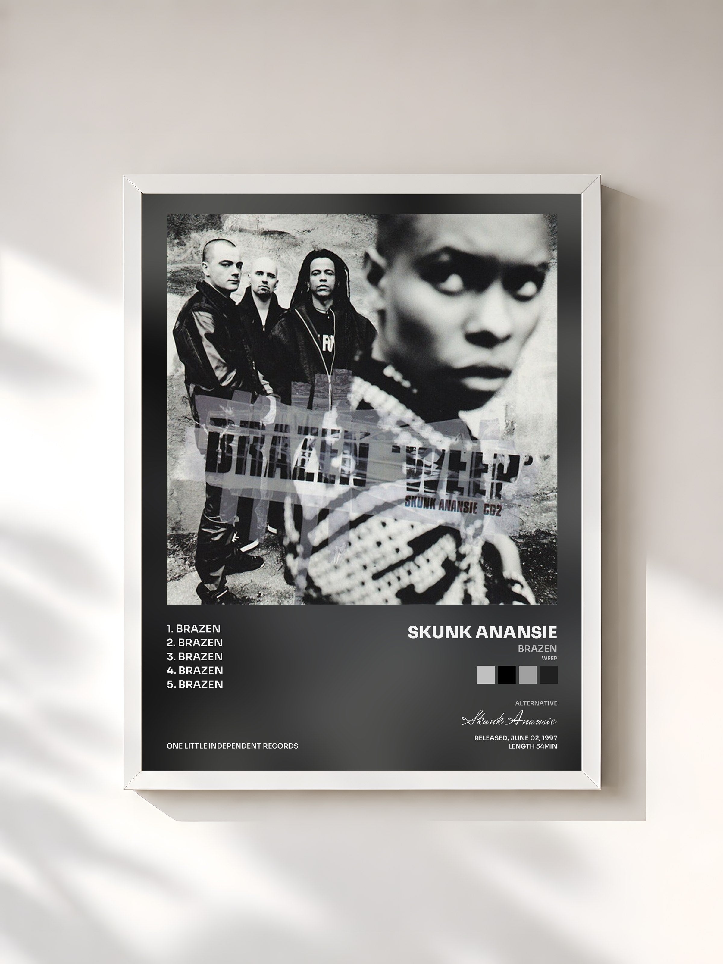 #blanc Tableau de l'album Brazen (Weep) de Skunk Anansie, cadre blanc, imprimé et encadré en France