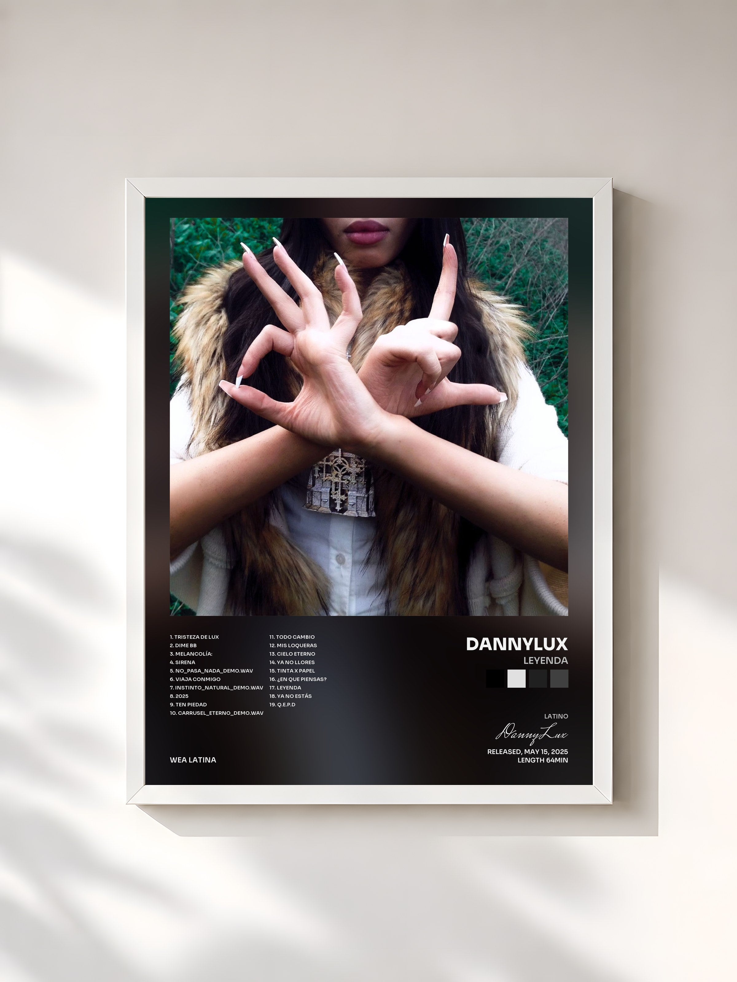 #blanc Tableau de l'album LEYENDA de DannyLux, cadre blanc, imprimé et encadré en France