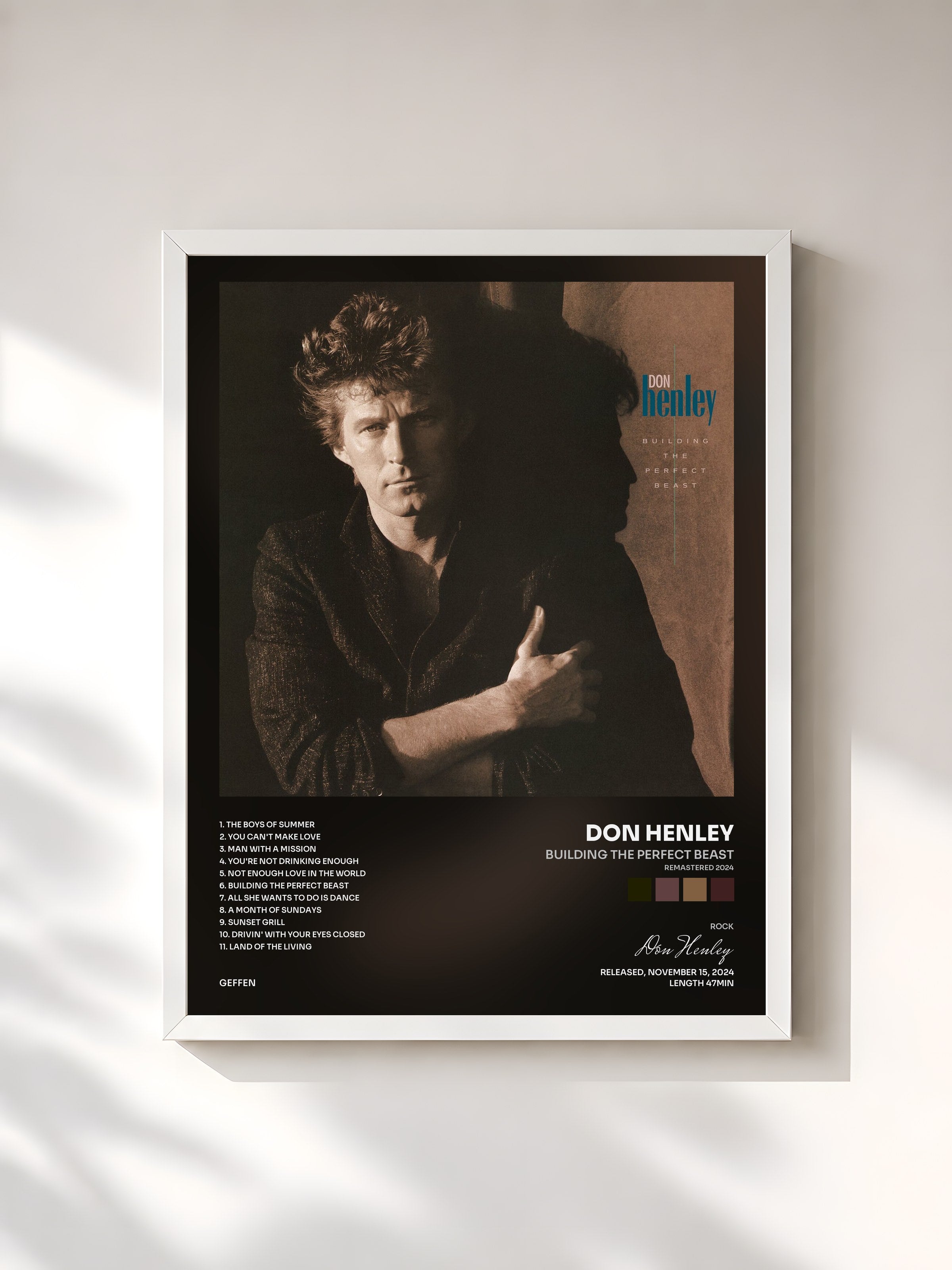 #blanc Tableau de l'album Building The Perfect Beast (Remastered 2024) de Don Henley, cadre blanc, imprimé et encadré en France