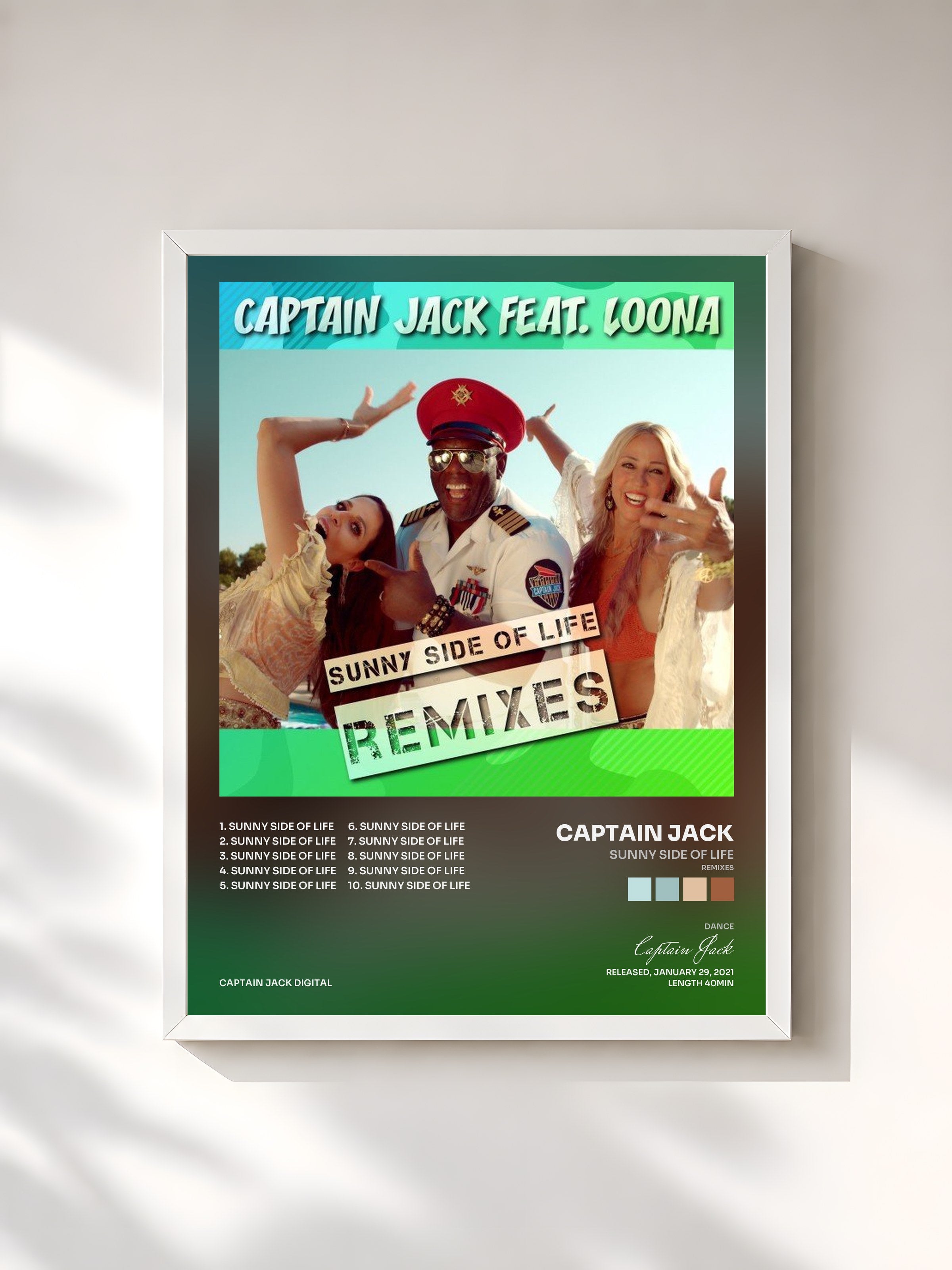 #blanc Tableau de l'album Sunny Side of Life (Remixes) de Captain Jack, cadre blanc, imprimé et encadré en France