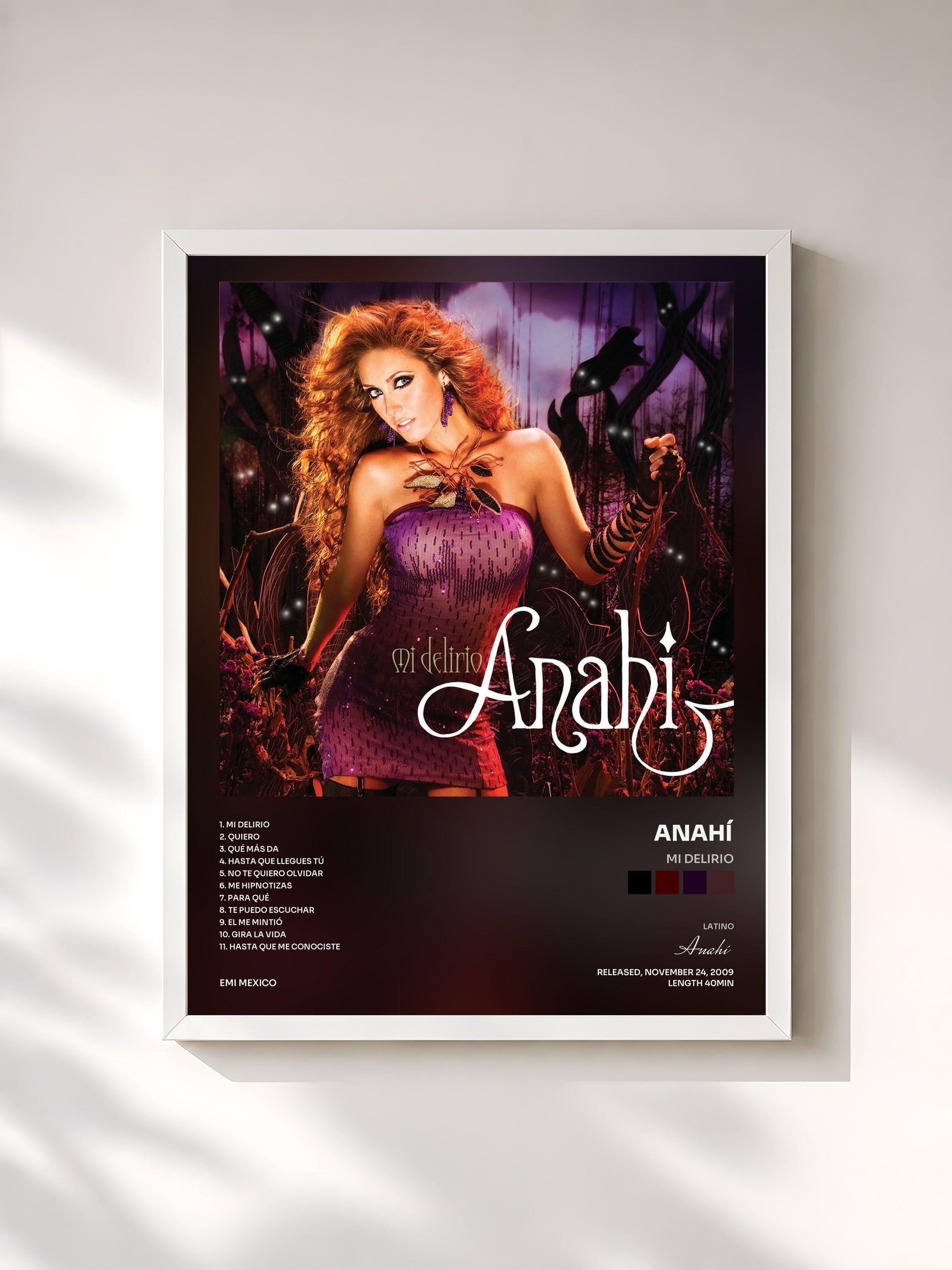 #blanc Tableau de l'album Mi Delirio de Anahí, cadre blanc, imprimé et encadré en France