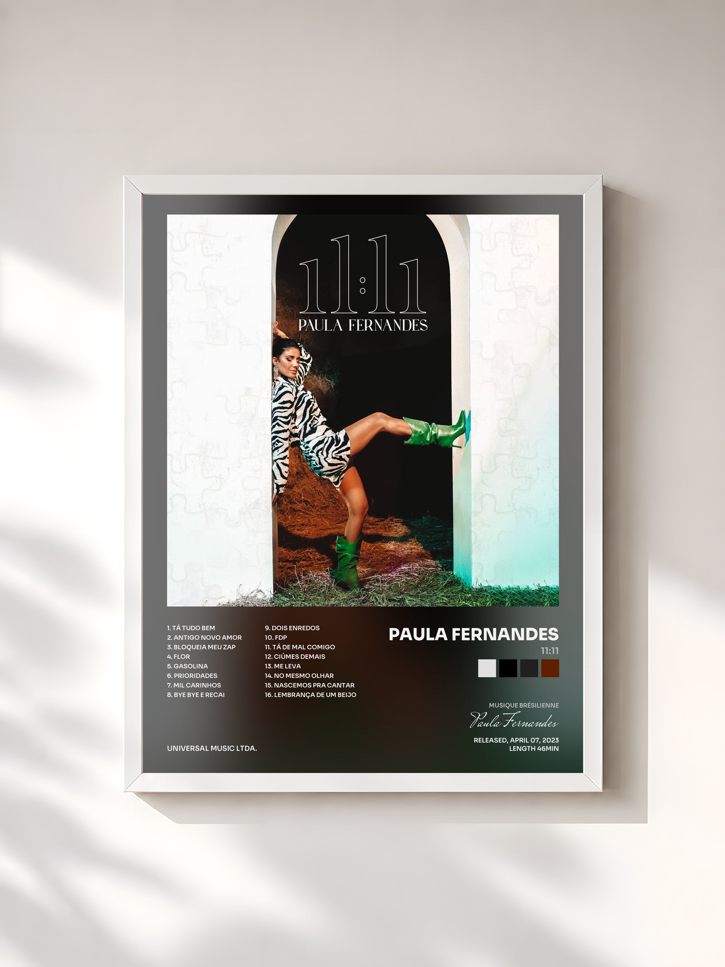 #blanc Tableau de l'album 11:11 de Paula Fernandes, cadre blanc, imprimé et encadré en France