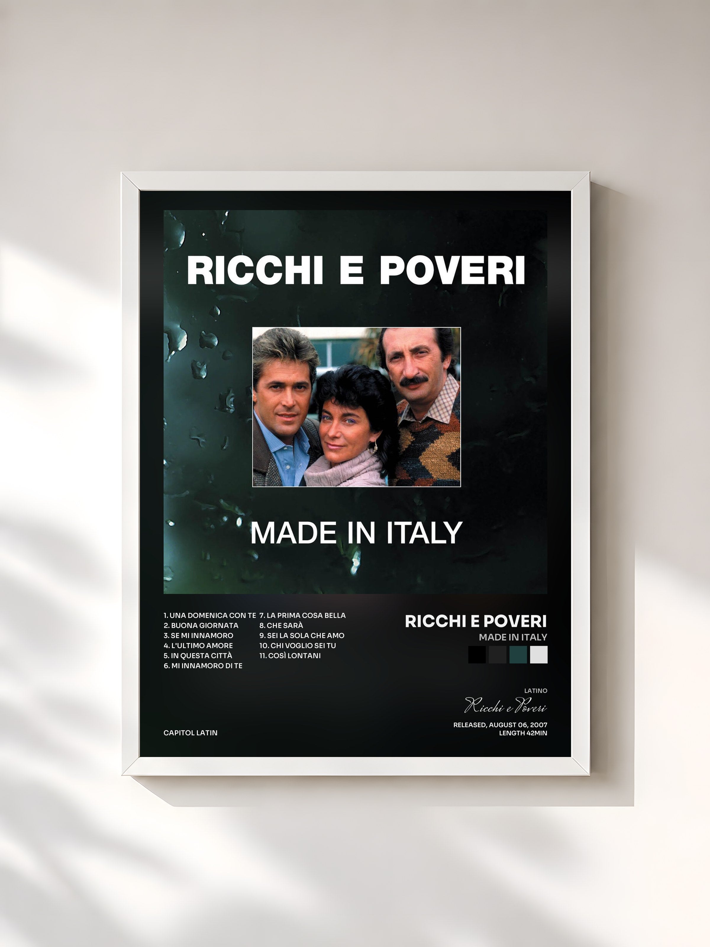 #blanc Tableau de l'album Made In Italy de Ricchi e Poveri, cadre blanc, imprimé et encadré en France