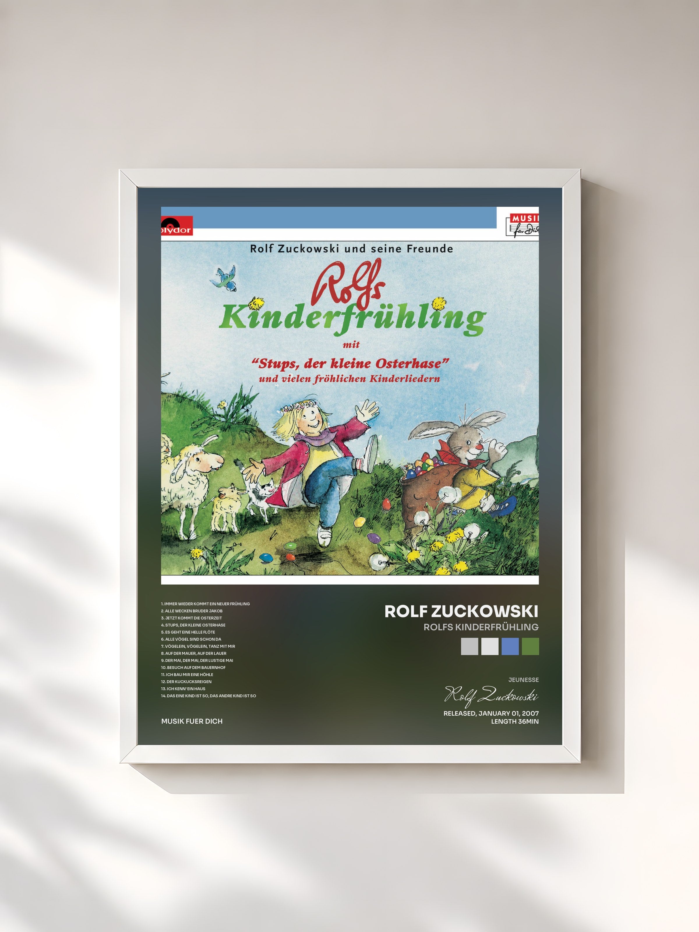 #blanc Tableau de l'album Rolfs Kinderfrühling de Rolf Zuckowski, cadre blanc, imprimé et encadré en France