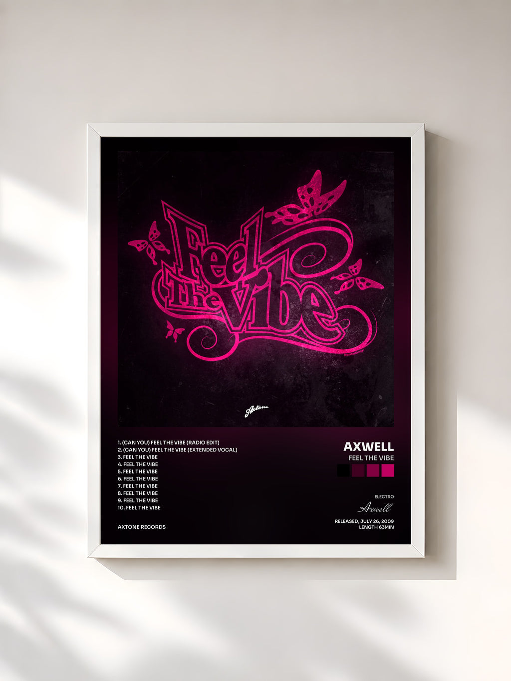 #blanc Tableau de l'album Feel The Vibe de Axwell, cadre blanc, imprimé et encadré en France